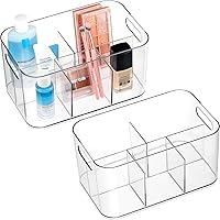 Vista 1 de 5-Compartment Clear Plastic Bin - Divided Art Supplies, Cosmetic Makeup Caddy Organizer - Multiuse Storage Container for Vanity, Bathroom, Kitchen