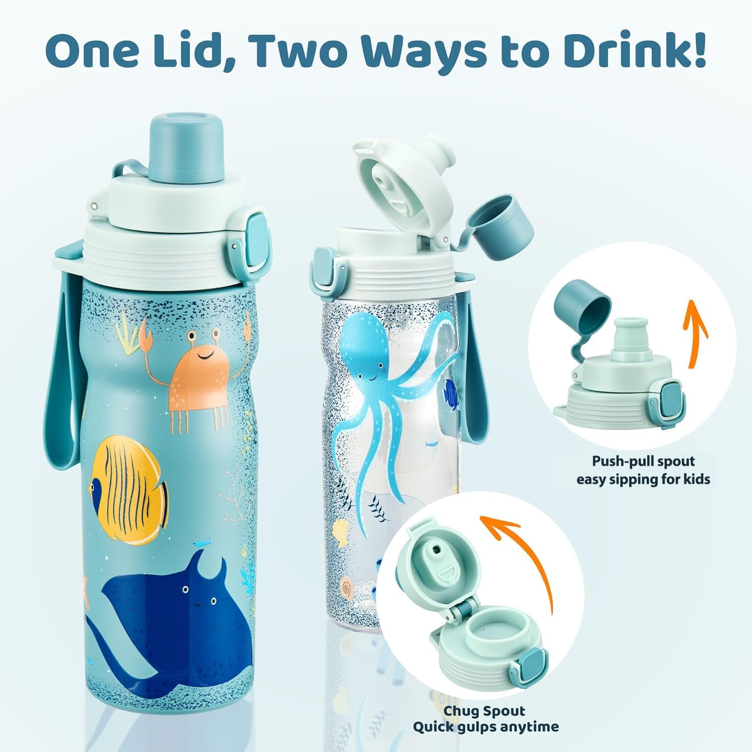 MAISON HUIS Kids Water Bottles 2 Pack, 18/8 Stainless Steel Vacuum Leak Proof Straw Cup with 21oz Tritan Sport Bottle, Kids Water Bottle for School, Gifts for Boys and Girls - Image 4