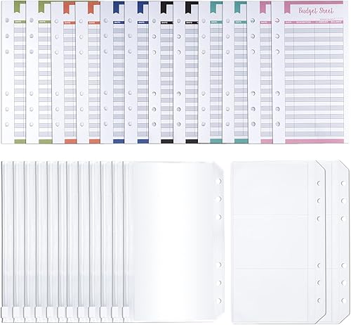 70 bolsillos A6 para carpeta de presupuesto, sobres de presupuesto A6 para el sistema de efectivo, incluye 60 hojas de presupuesto de rastreador de