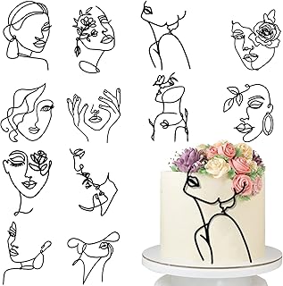 12 Pcs Acrylic Lady Face Cake Topper Minimalist Art Happy Birthday Cake ...