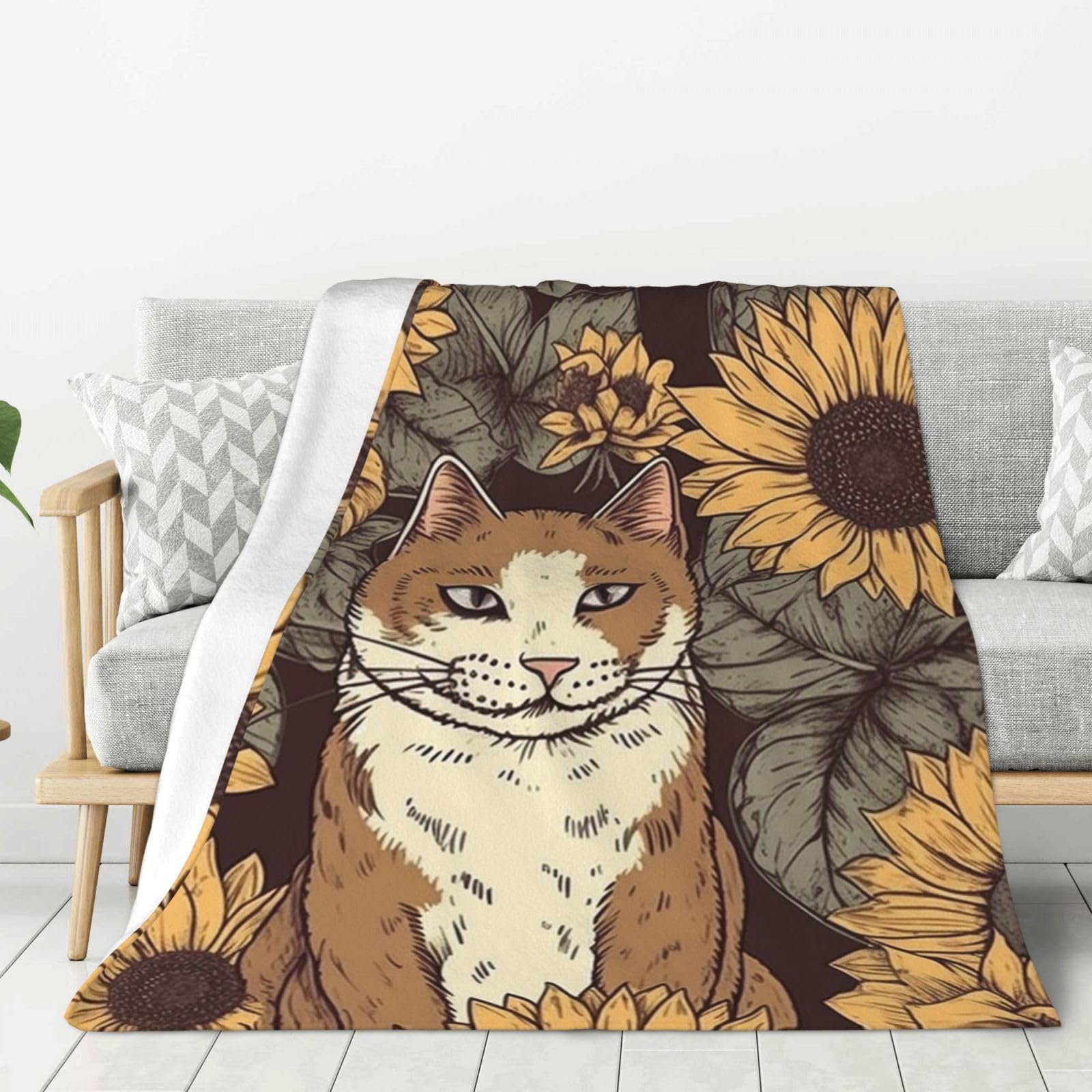 Couverture flanelle chat tournesol plaid canapé doux