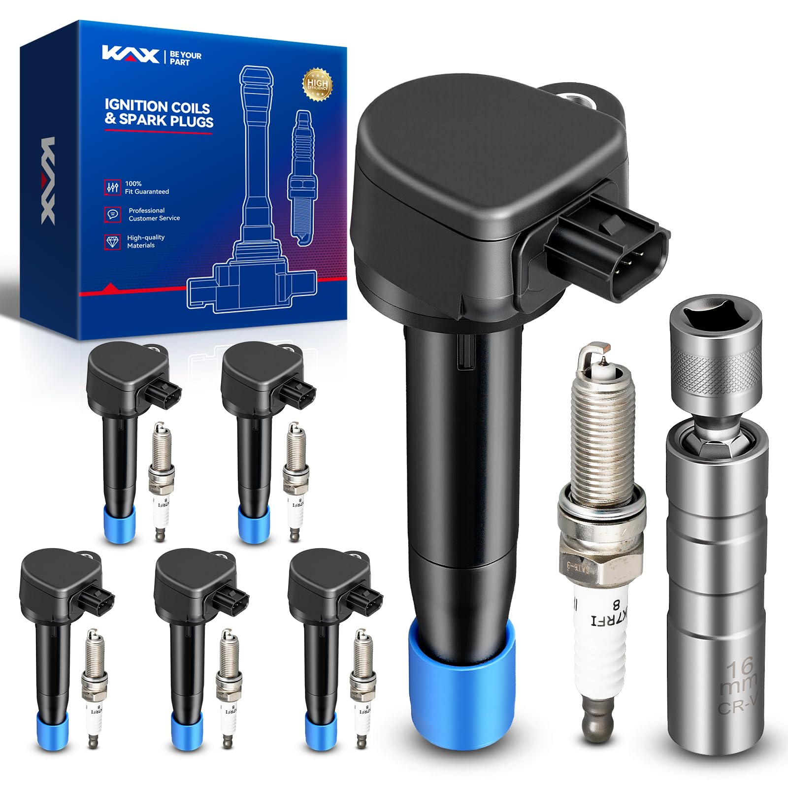 KAX 6 Ignition Coils &amp; 6 Spark Plugs Set for Honda Odyssey, Accord, TL