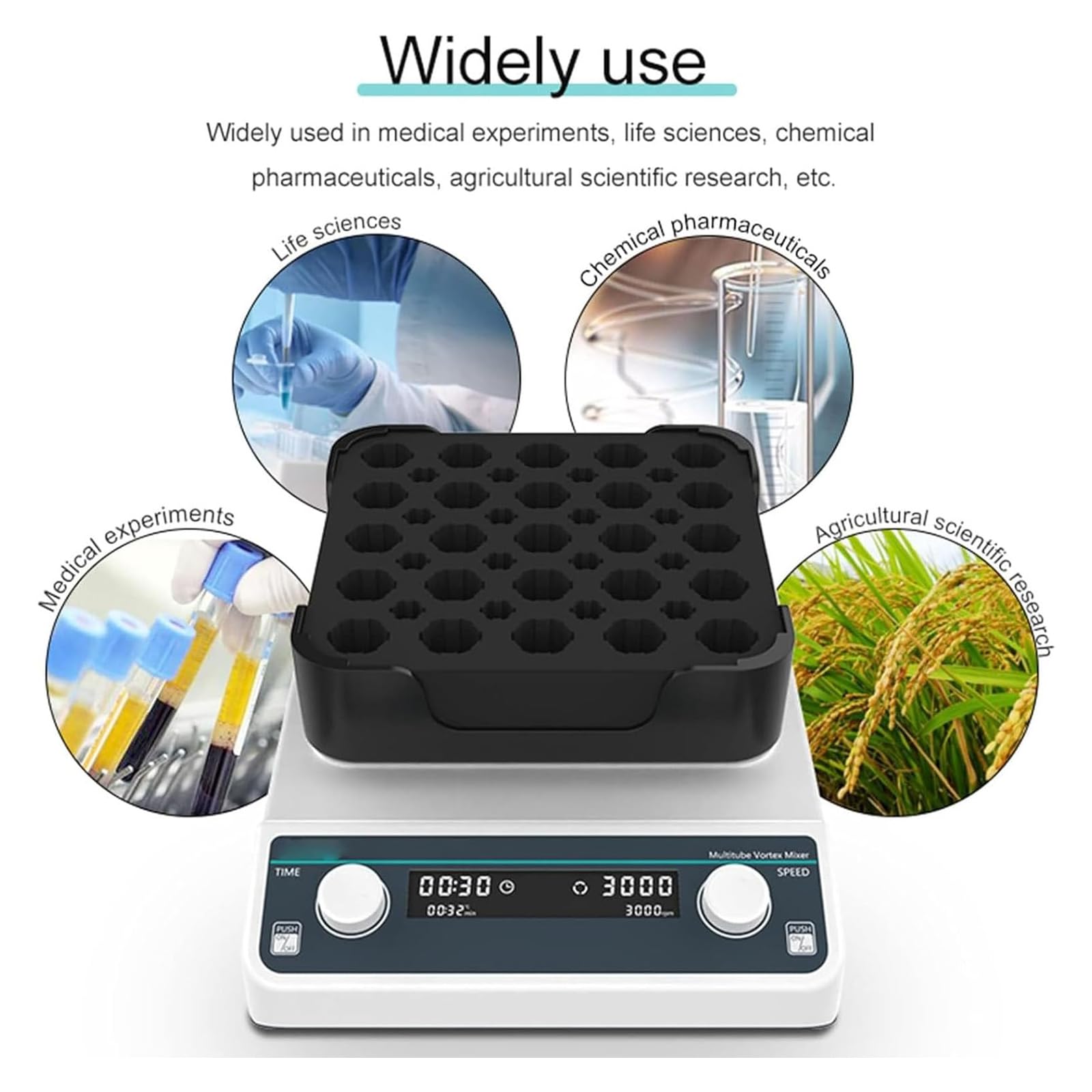 Vortex - Mezclador para laboratorio, ajustable 1500-3000 RPM, rango de oscilación horizontal de 4 mm para ciencia y análisis físico, mezcla y agitación