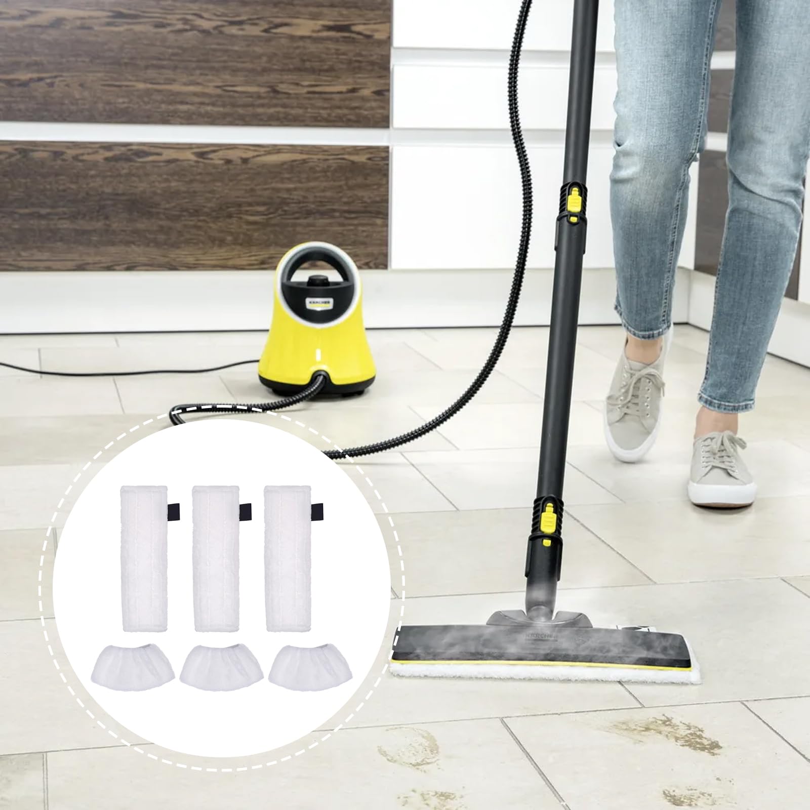 6 pezzi fodere in microfibra compatibili con pulitore a vapore Kärcher EasyFix SC 1 SC 2 SC 3 SC 4 SC 5 – Set di 3 panni per pavimenti + 3 copri ugelli, lavabili e riutilizzabili