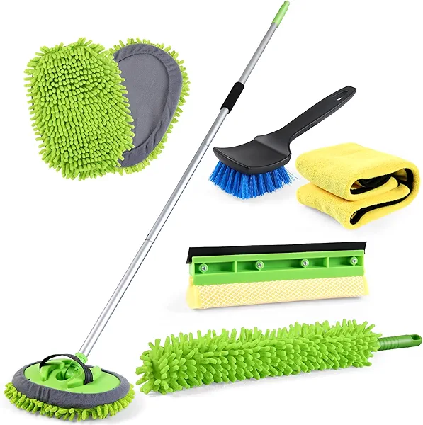 LEZIOA 62" Car Wash Brush with Long Handle, Car Cleaning Kit with Soft Car Wash Mop Sponge Windshield Window Squeegee Car Duster Microfiber Towels to Clean car SUV RVs Trucks Pickups and Buses