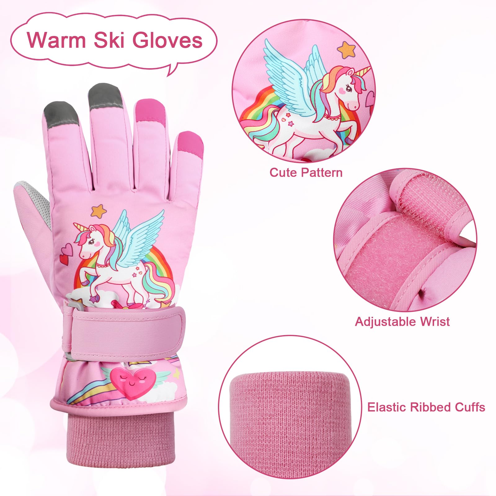 QKURT Gants de Ski pour Enfants, Gants Chauds d'hiver épais, Mitaines de Neige Coupe-Vent, Gants pour Temps Froid, Gants de Luge, Gants de Snowboard, Gants de Patinage pour Enfants de 2 à 9 Ans
