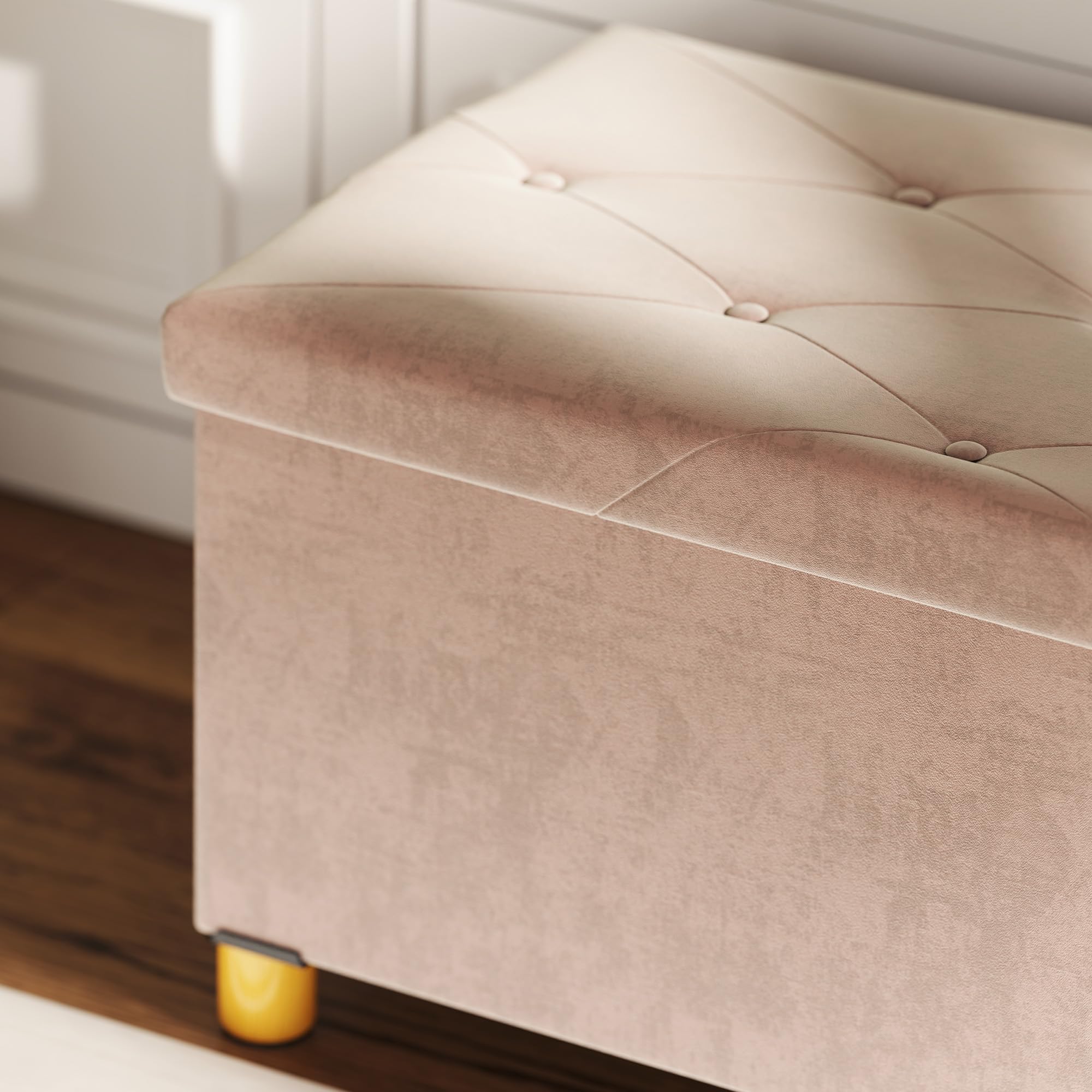 HOMCOM Banc de Rangement, Bout de lit, Pliable, 76 x 38 x 38 cm, Volume 67 L, capacité de Charge 120 kg, avec Couvercle, pour Chambre, Couloir, Salon, Rose