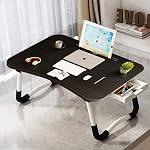 EAQ Bureau de lit d'ordinateur portable, Table de lit portable pliable pour ordinateur portable Table avec support de tasse/Tiroir de rangement/Tableau de rangement pour le travail de lit/couch/sofa, Lecture (blanc)