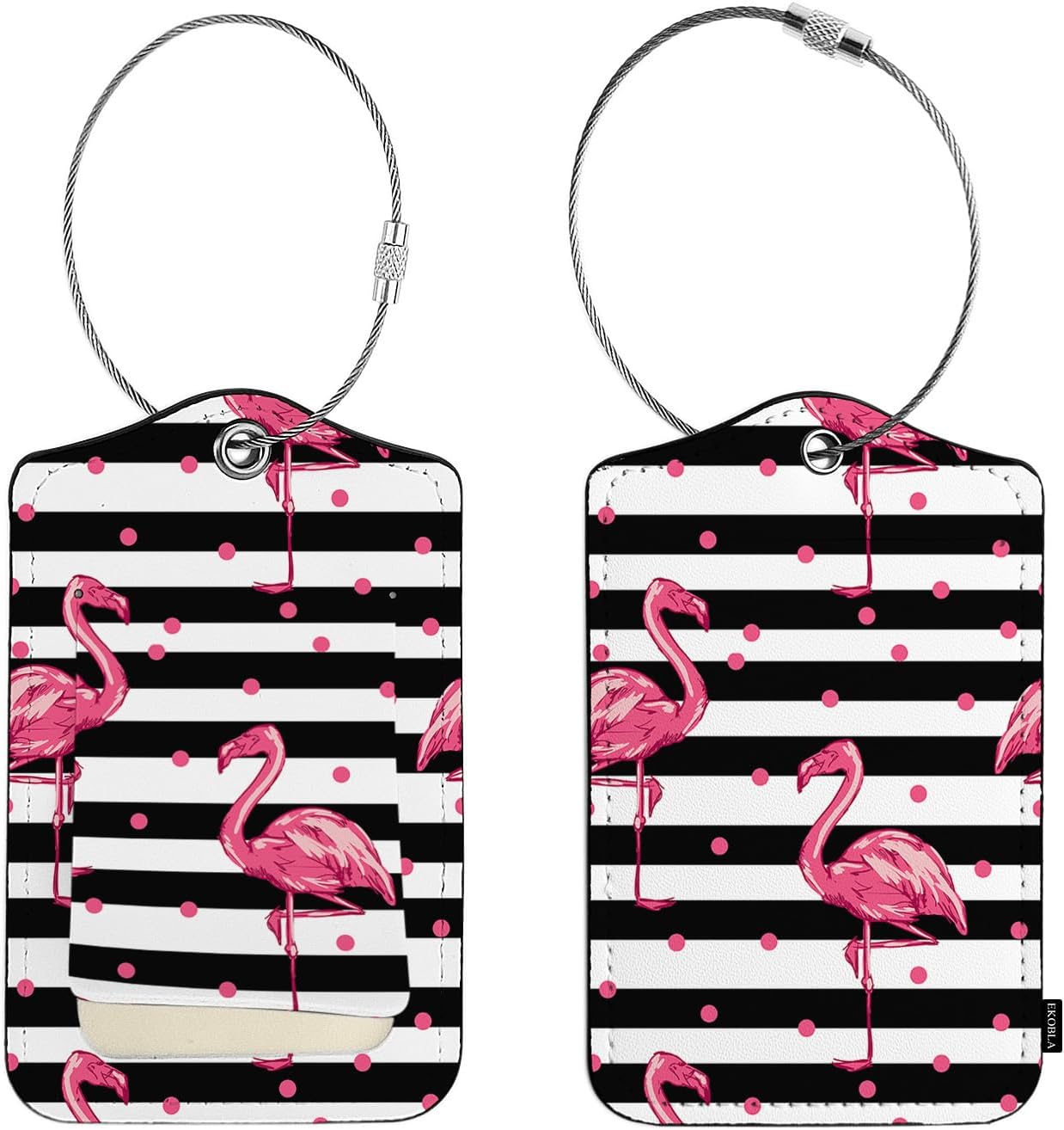 EKOBLA Luggage Tag Identifier Flamingo Sketch Exotic Bird Stripe Privacy Protection