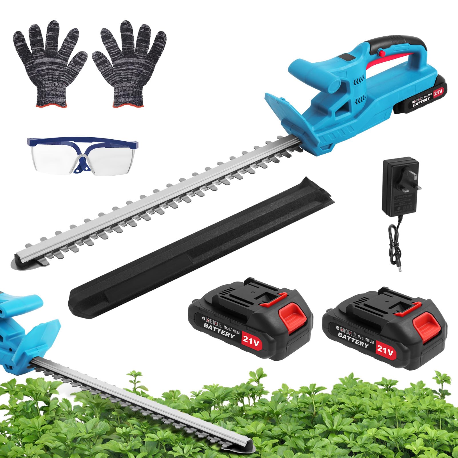 Cordless Hedge Trimmer, 21V Electric Hedge Trimmer Lightweight Hedge Cutters with Battery & Charger, 50cm Cutting Blade, Garden Strimmer Battery Hedge Trimmers for Trimming Hedges, Shrubs, Plants