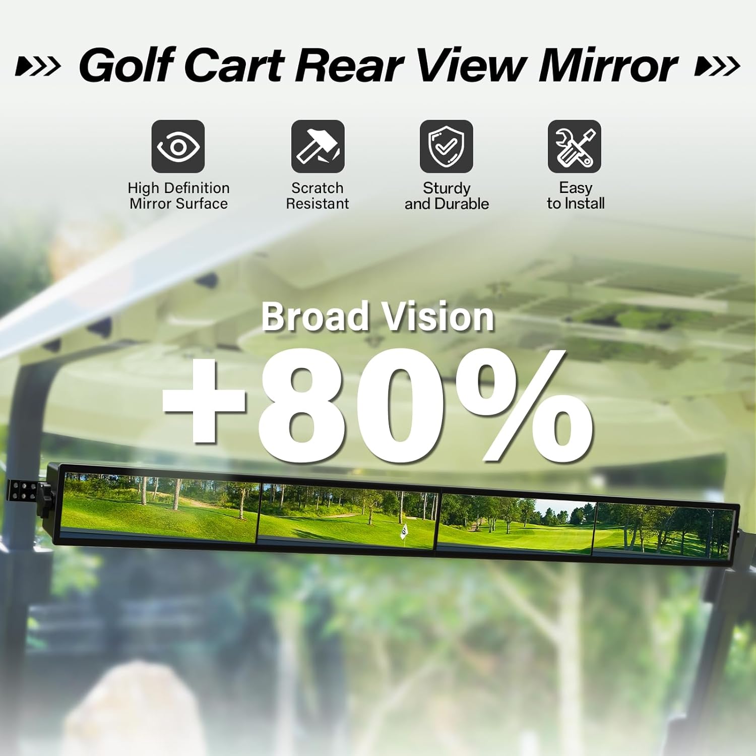 Universal Golf Cart 4 Panel Rear View Mirror for EZGO Yamaha Club Car, Wide Angle Golf Cart Mirrors, No Blind Spots - Image 2