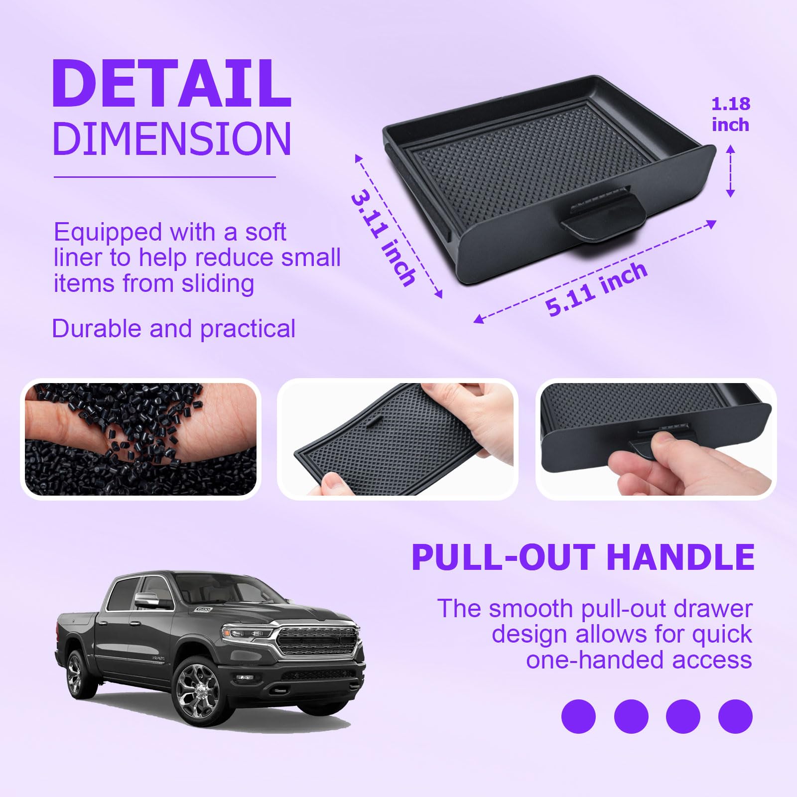 RUNROAD Center Console Organizer Tray Compatible with 2019-2024 2025 2026 Dodge Ram 1500 2500 3500 Accessories, Armrest Drawer Tray Console for Ram 1500 2500 3500 Hidden Drawer, Cubby Models Only - 5