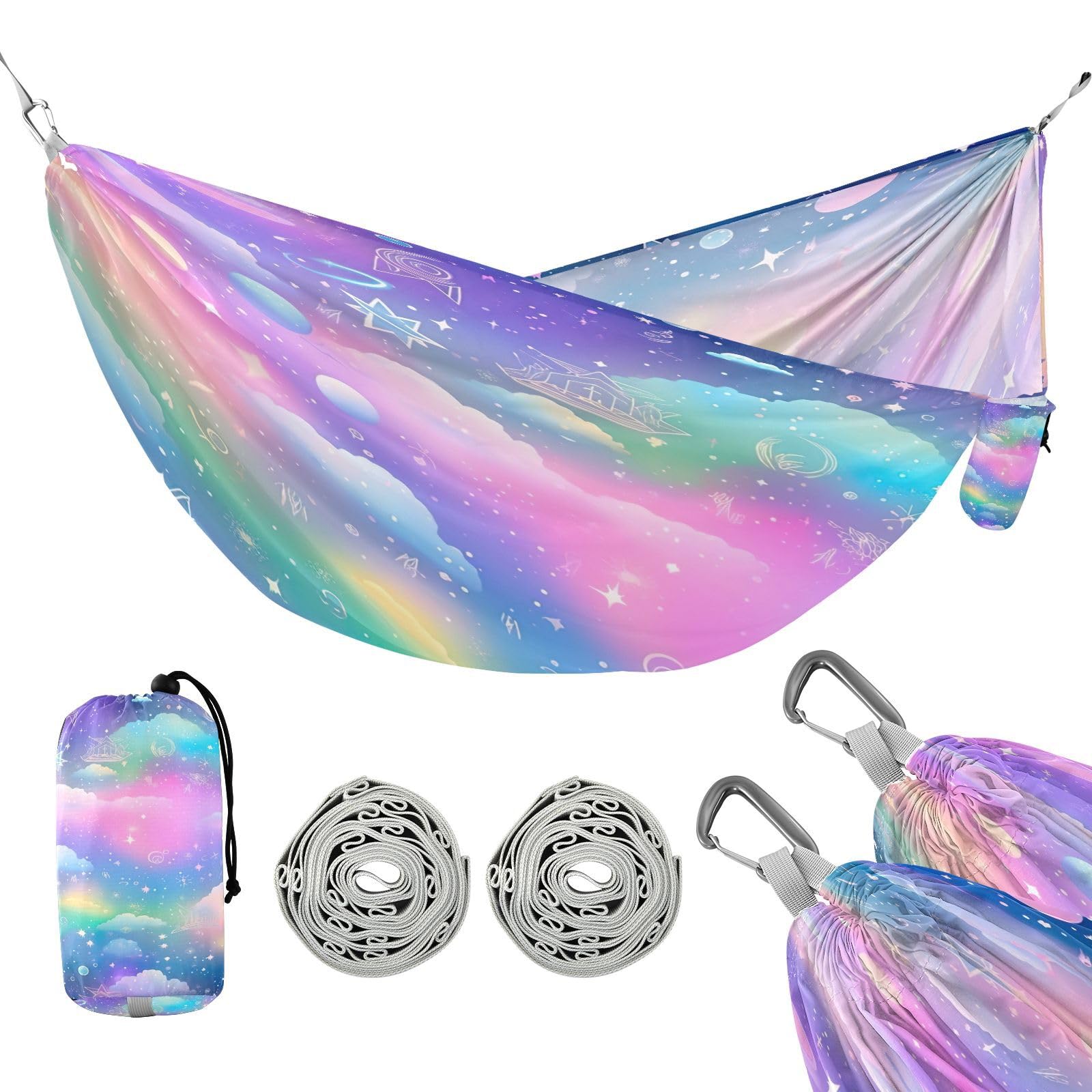 SDMKA Dreamy Clouds Camping Hammock, 330 lbs with 2 Tree Straps, Carry Bag, Single Portable Hammock for Outdoor/Indoor, Hiking, Beach, Backpacking, Travel