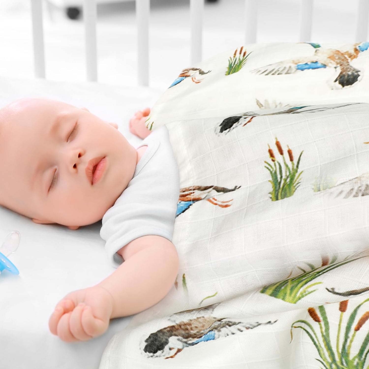 Oudain 4 Pcs Mallard Duck Muslin Swaddle Blankets Mallard Duck Crib Bedding Set Baby Blanket for Boys Girls 47 x 43 Inches Baby Blanket Neutral Swaddle Wrap 70% Rayon and 30% Cotton for Unisex Newborn