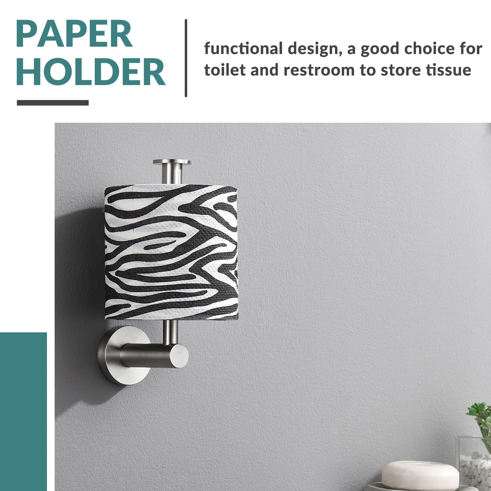 Aomasi Vertical Toilet Paper Holder for Bathroom Wall, Brushed Nickel — Amazon image 3