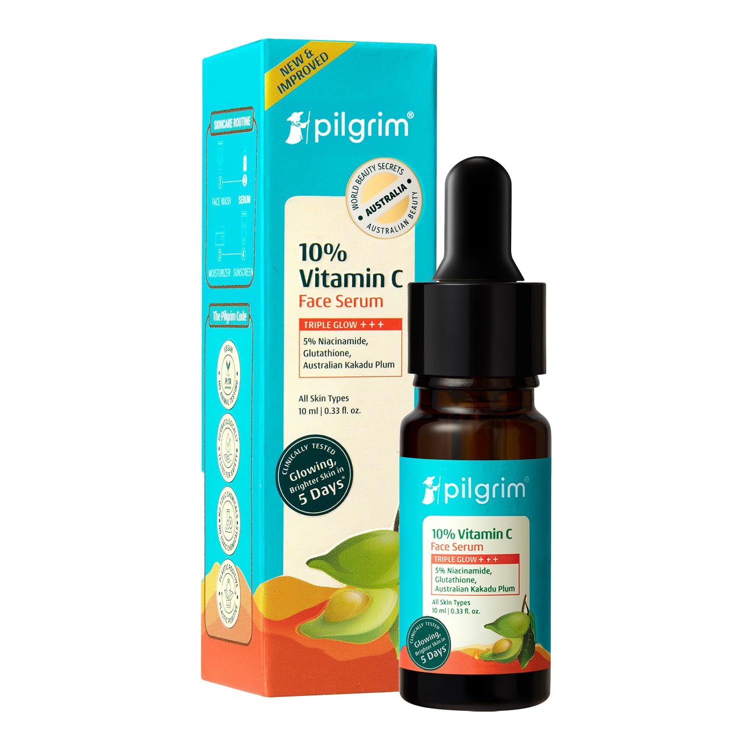 Pilgrim दैनिक चमक के लिए 10% विटामिन सी फेस सीरम 10 ml | चमकती त्वचा के लिए फेस सीरम | डार्क स्पॉट और इवेंस स्किन टोन को कम करता है | ऑयली, कॉम्बिनेशन — Flash AI Score 68/100