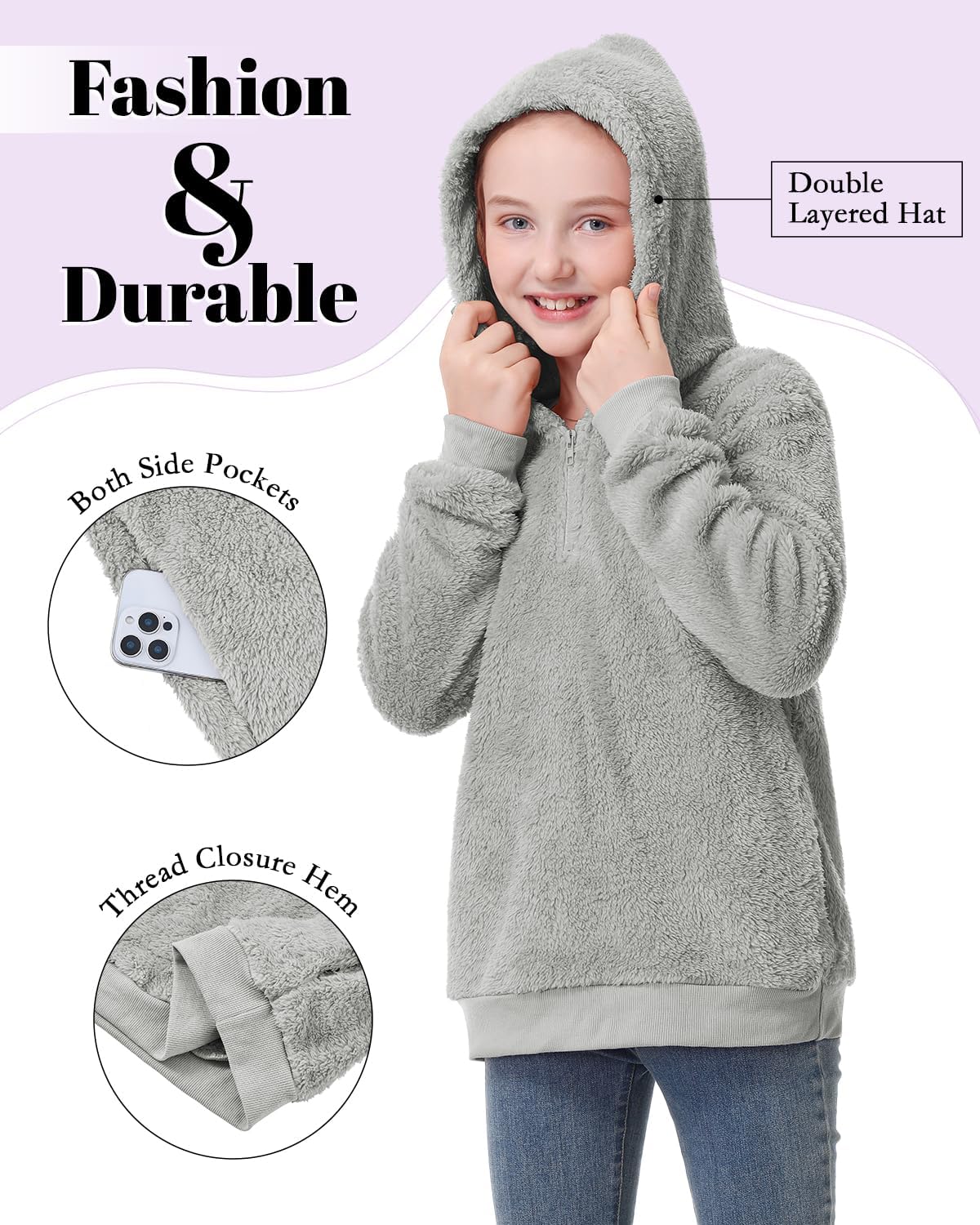 Century Star Girls Fuzzy Hoodies Kids Fleece Pullover Sweatshirt Cozy Casual Hoodie with Pockets 6-16 Years - Image 4