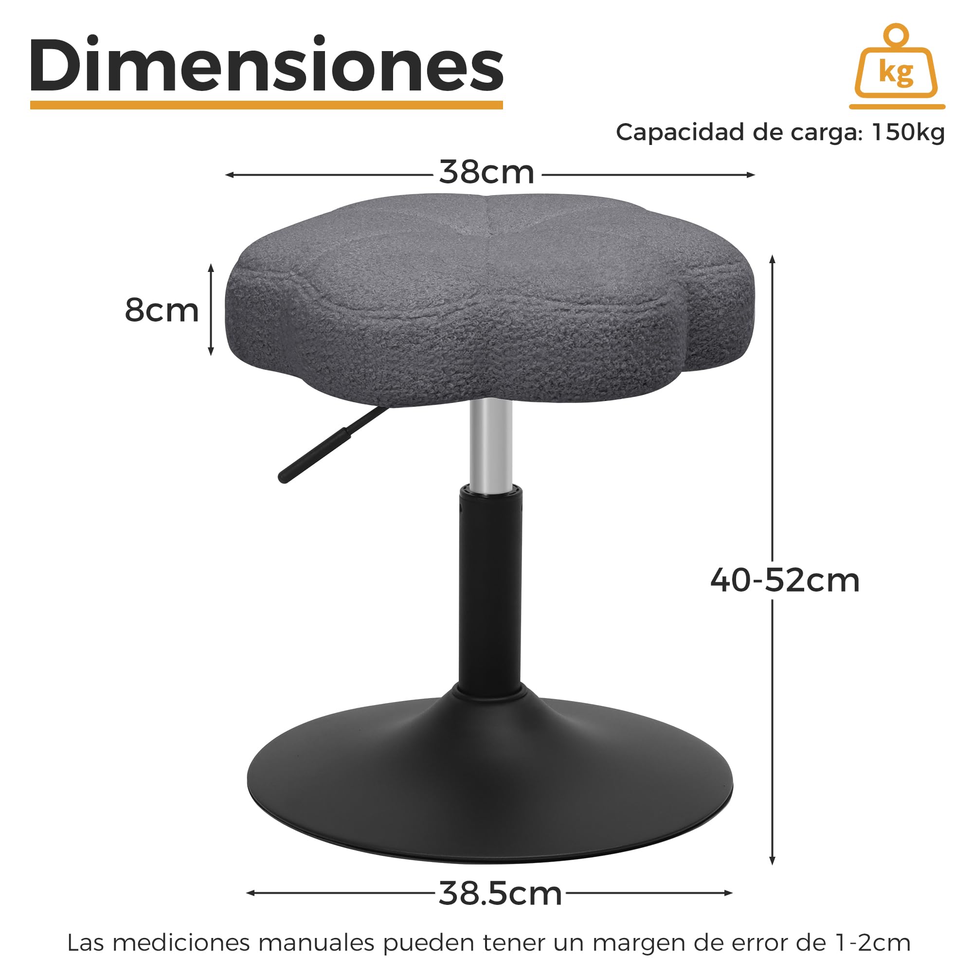 ELUCHANG Taburete de Tocador en Forma de Pétalo, Silla Tocador Maquillaje para Dormitorio - Altura Ajustable 40-52cm, Giratorio 360°, Tejido Sherpa Transpirable Gris