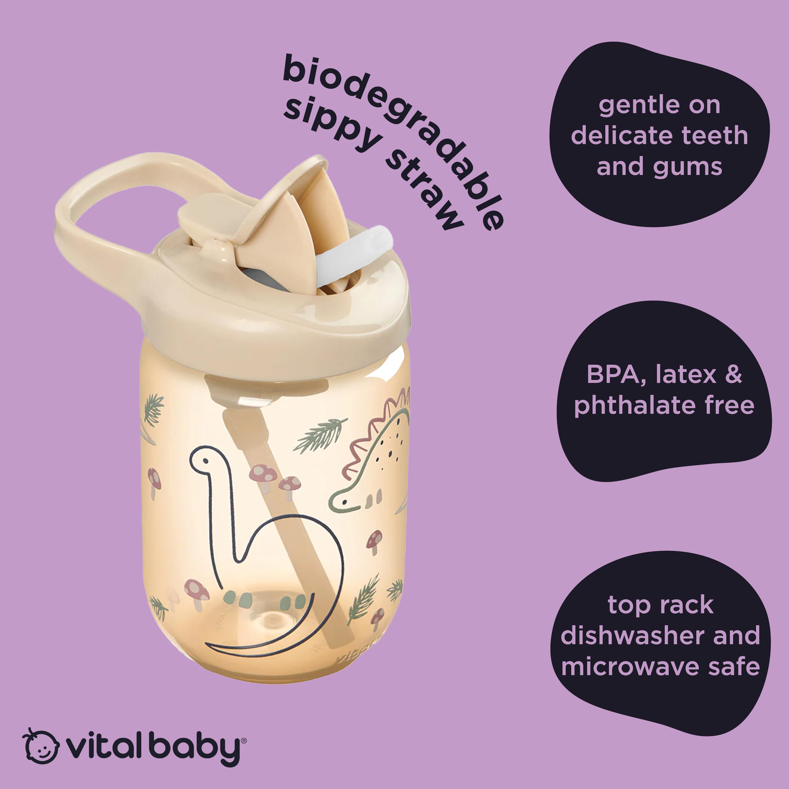 Vital Baby Hydrate Sippy Straw Cup for Toddlers 12m+ 350ml, Non-Spill Silicone Straw, EarthSmart Biodegradable - Image 4