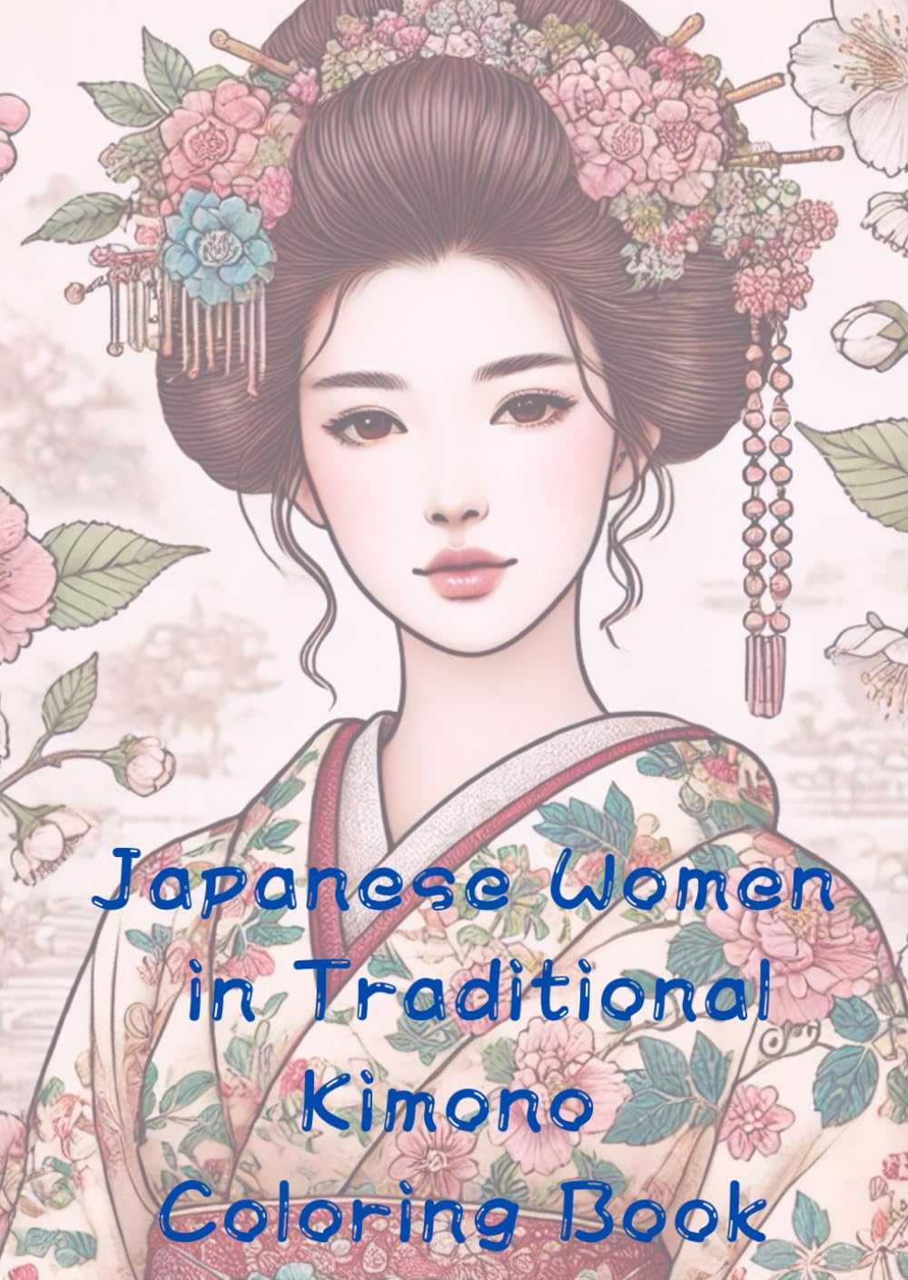 Japanese Women in Traditional Kimono Coloring Book