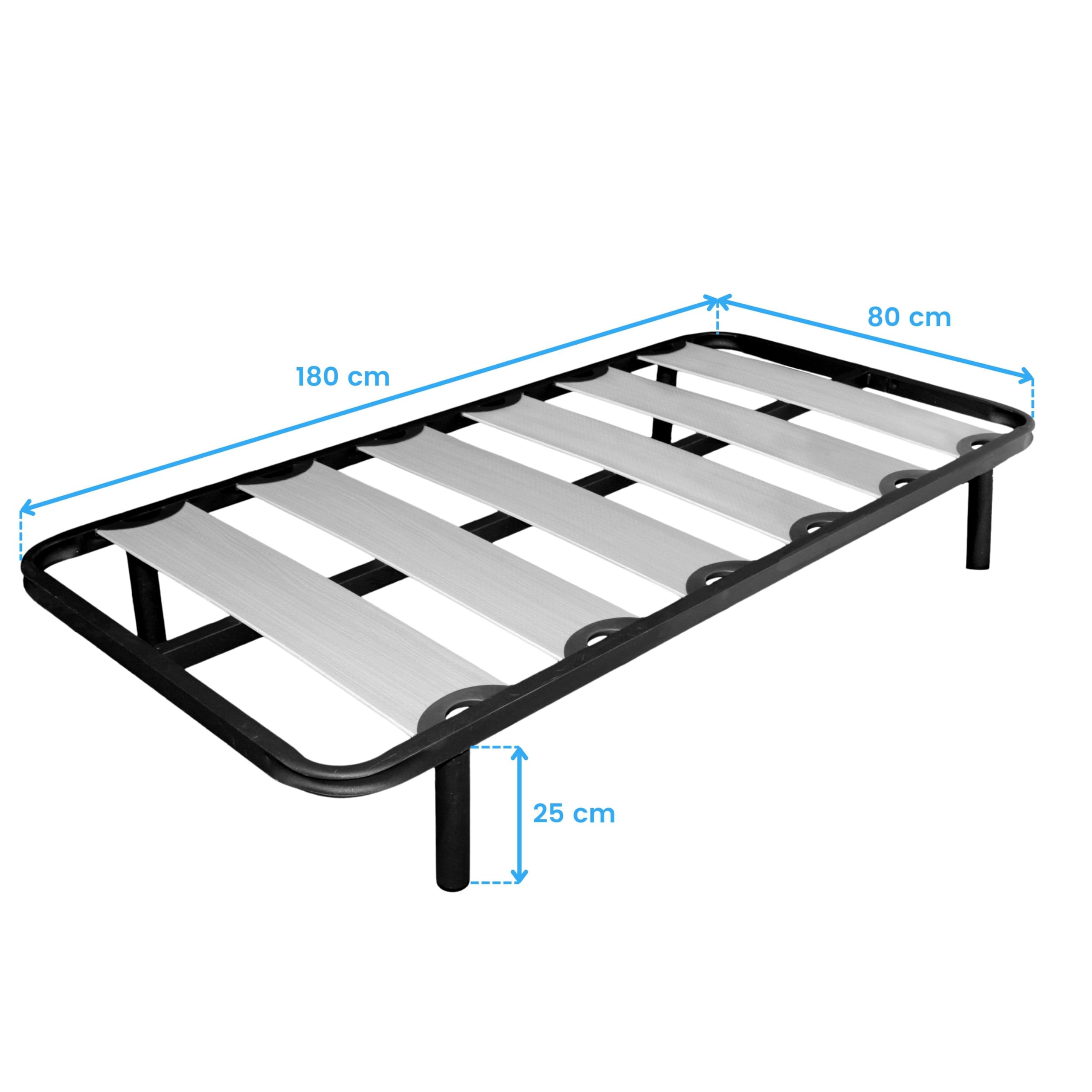 Miroytengo Somier 80x180 cm Balda Ancha, Tubo de Acero 40x30 mm, Refuerzo Central, Láminas de chopo-Flex (con Patas)