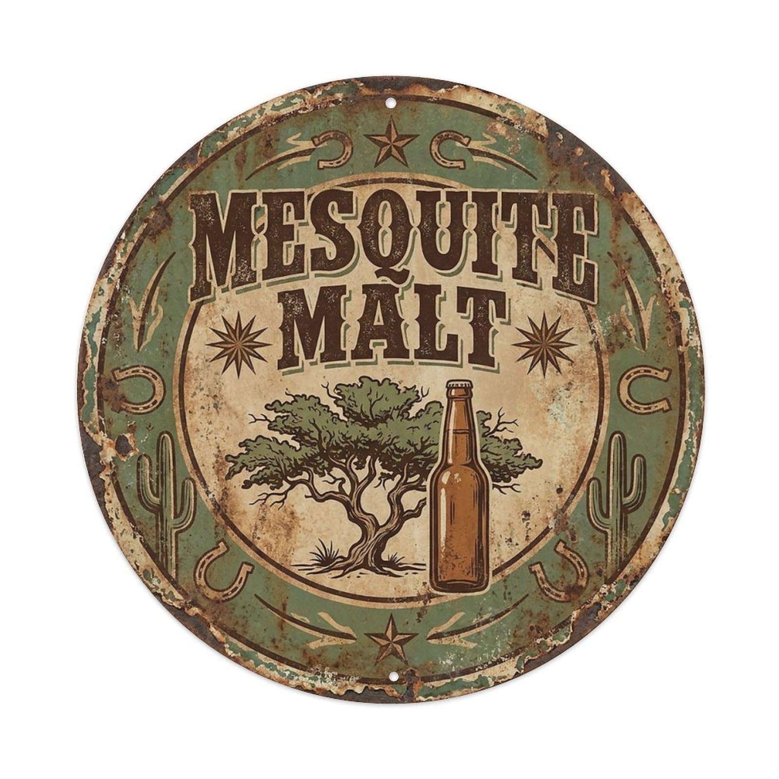 Vintage Beer Western Cowboy Mesquite Malt Retro Bar for Pub Vintage Metal Tin Sign Plaque Wall Decor for Cafe, Club Bar, Office, Garden Metal Poster 8x8Inch