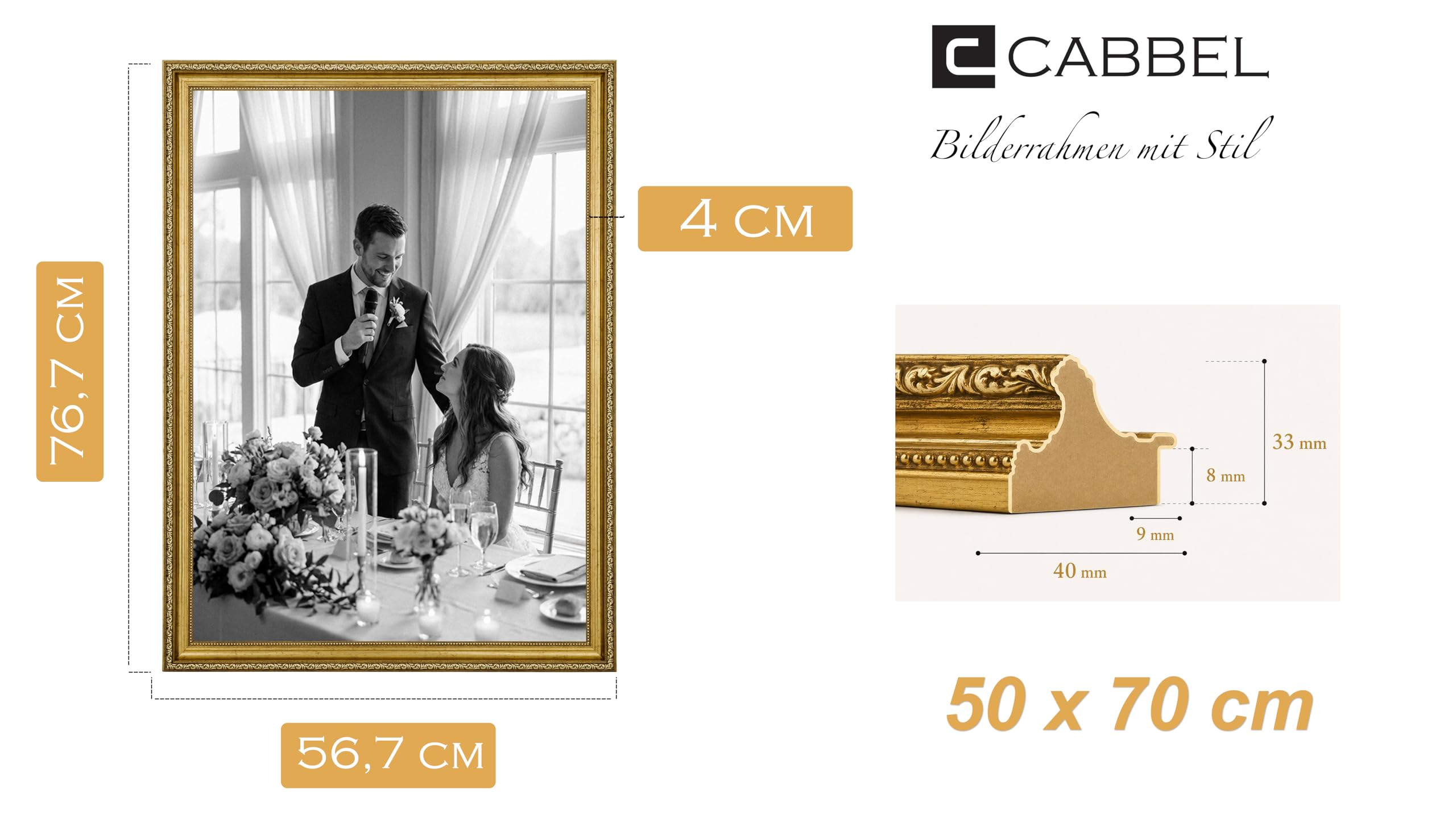 Bilderrahmen NOVA 50x70 cm Antik Gold – Barock Vintage Rahmen Antik Look – Fotorahmen für Fotos, Urkunden & Kunstwerke –Elegant & Dekorativ für Wohnzimmer, Büro, Galerie & Geschenkidee