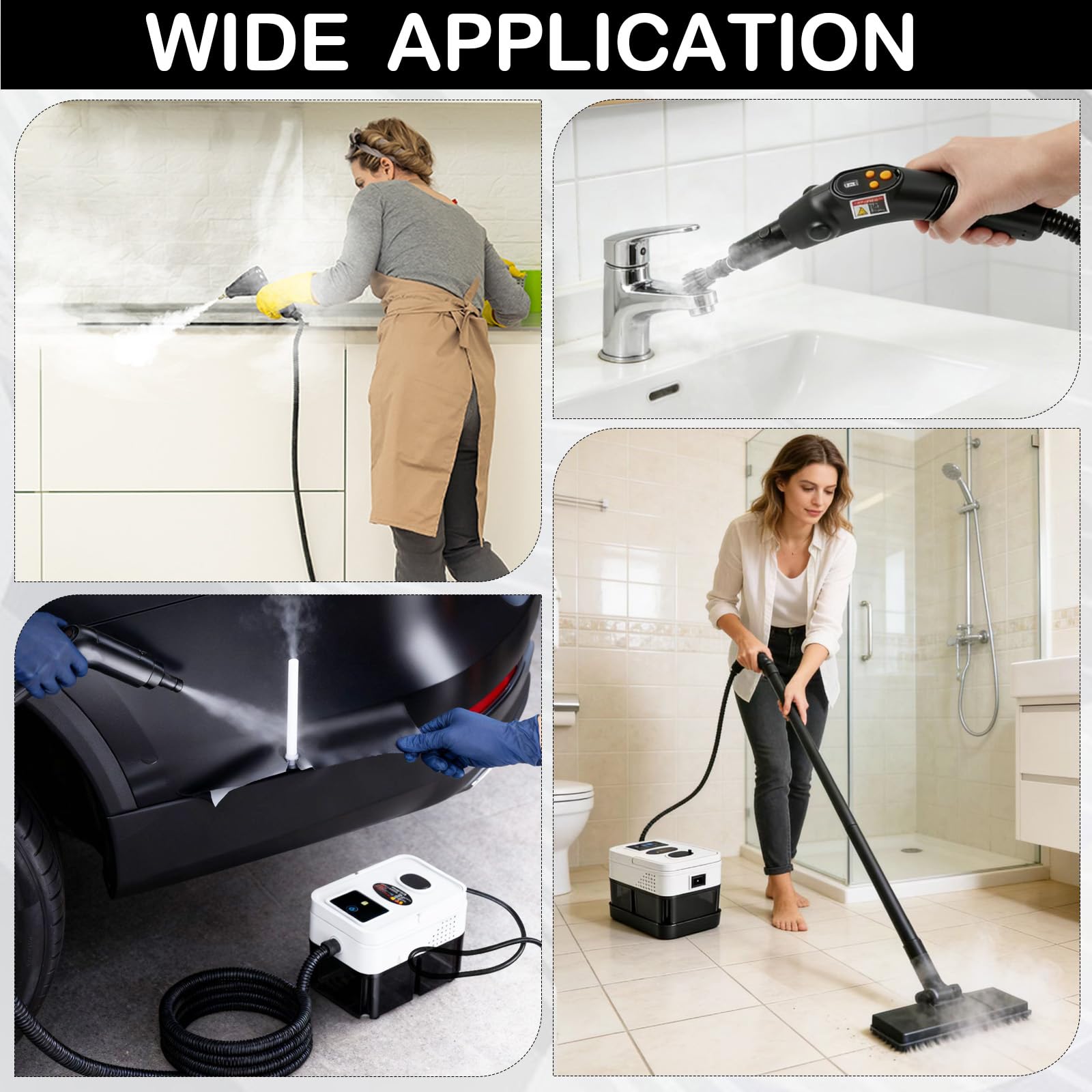 Limpiador a Vapor Portátil, 2500W Potente Limpiador a Vapor para el Hogar, 6 Velocidades Ajustables,19 Accesorios, Depósito de Agua de 1800 ml, Presión de 4 Bar, para Cocina, Ventanas, Pisos, Autos