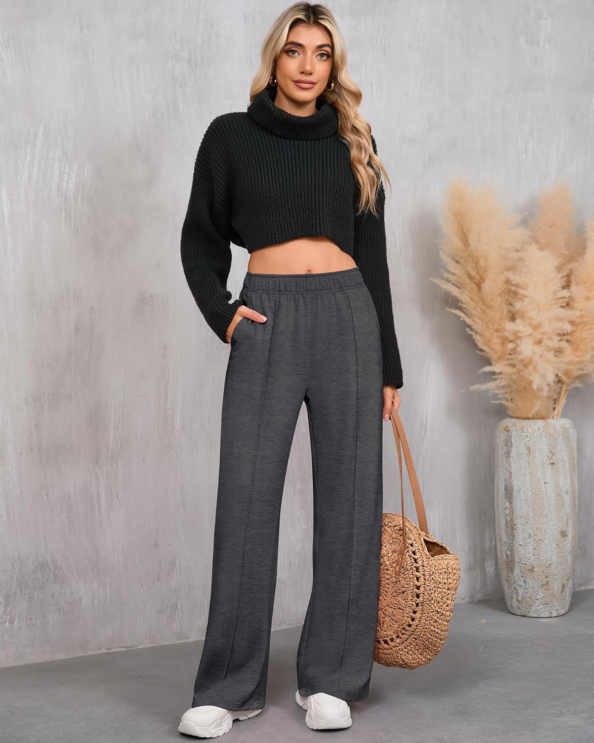 Neer Women's Wide Leg Sweatpants Elastic High Waist Baggy Straight Leg Lounge Pants Athletic Joggers with Pockets - Image 6