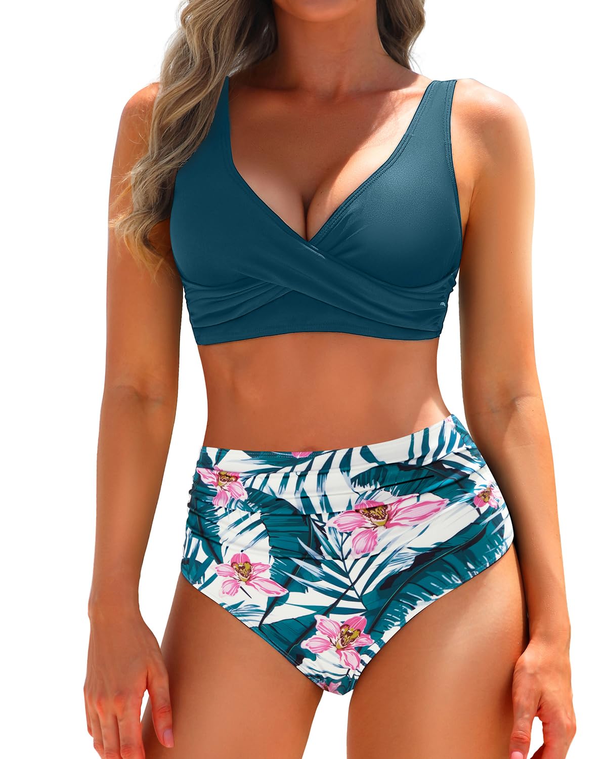 Women's Two Piece High Waisted Bikini Set Tummy Control Swimsuit Full Coverage Bathing Suit-image-21