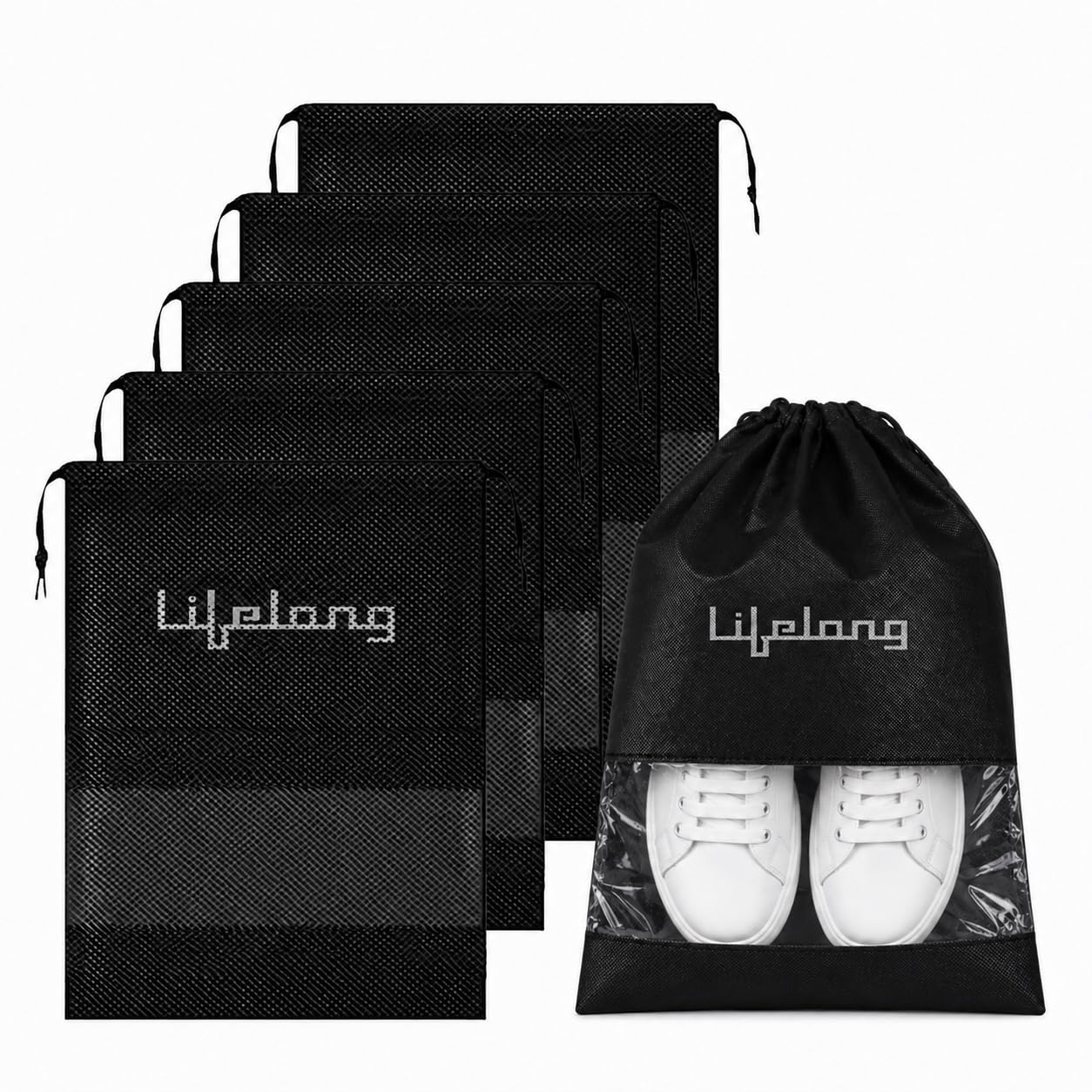 Lifelong Shoe Bags for Travel with Clear Window | Pack of 6 Drawstring Shoe Bags | Waterproof & Dustproof Shoes Cover for Sports Shoes, Sneakers, Heels, Flats | Gym, Luggage & Home Use