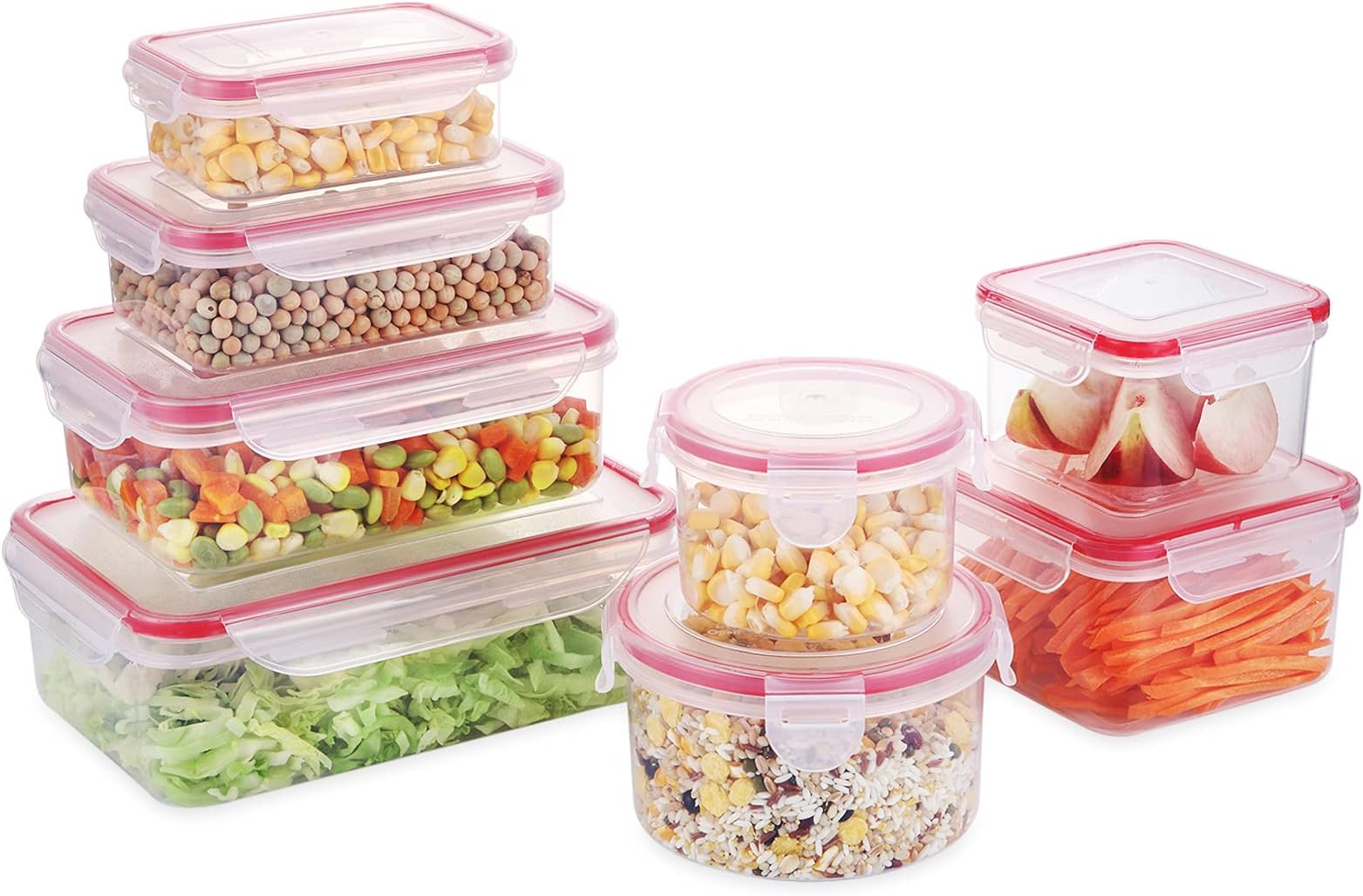 Food Storage Containers with Lids Airtight, Plastic Lunch Containers BPA-Free, Stackable Kitchen Freezer Containers, Microwave & Dishwasher Safe, Gift Idea, Set of 8