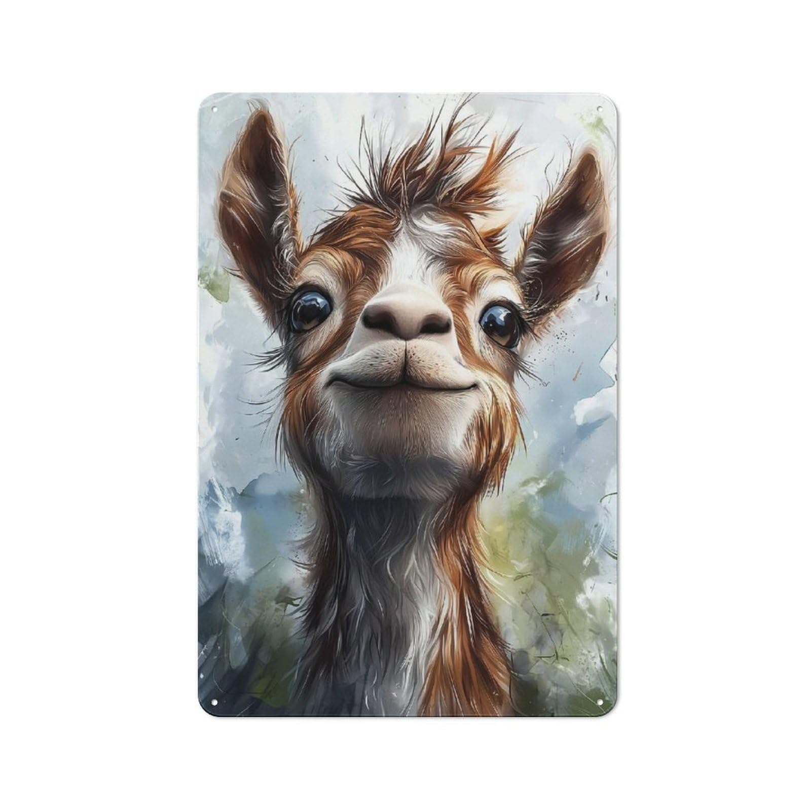 Junmoney Smiling Alpaca Portrait Metal Wall Sign 30X20cm, Retro Decor For Home Bar Wall, For Metal Sign Collectors, For Garage And Workshop Walls
