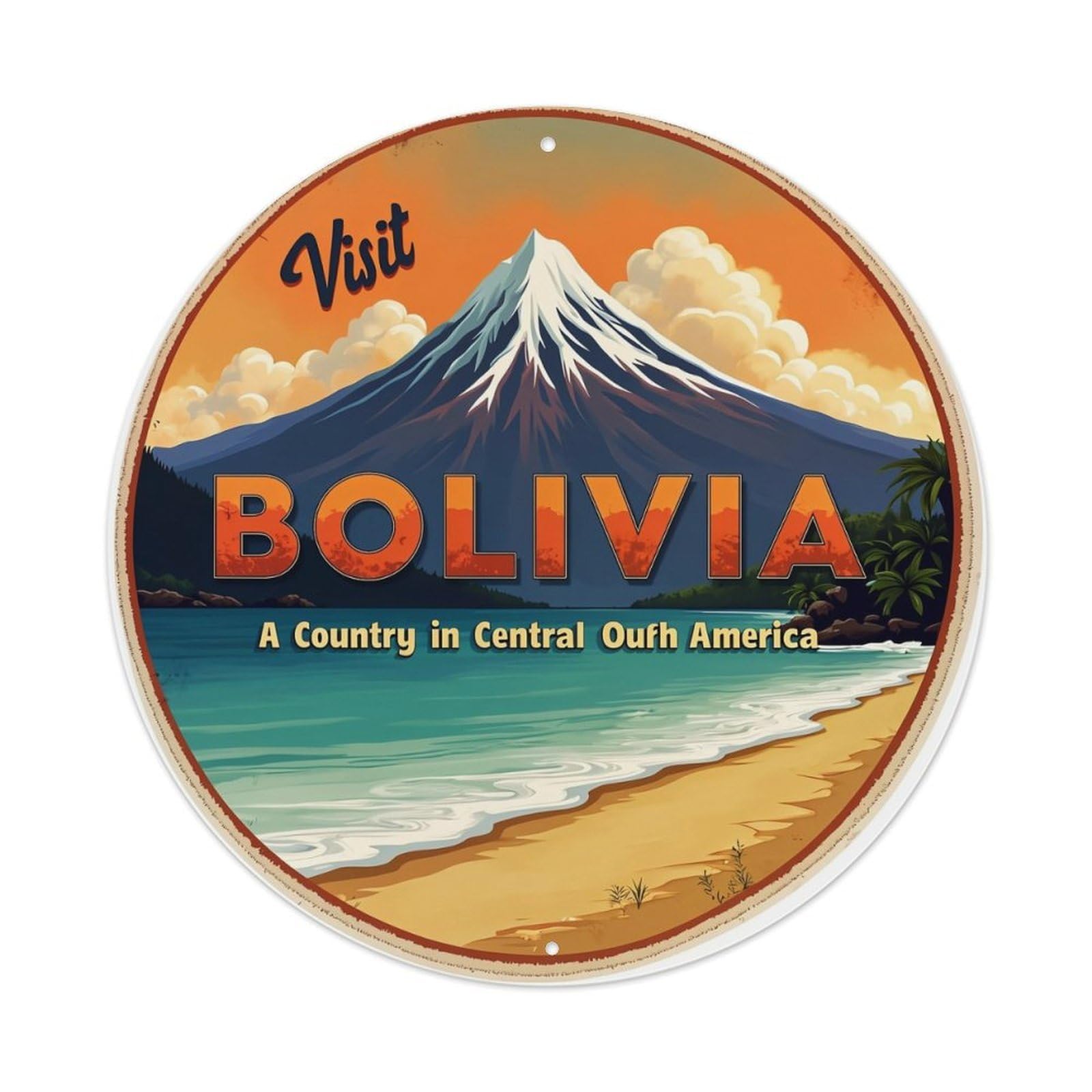 Visit Bolivia Central South America Tin Sign Metal Poster Vintage Metal Signs for Home Man Cave Bar Cafe Kitchen laundry room Wall Decorations 8x8 inches