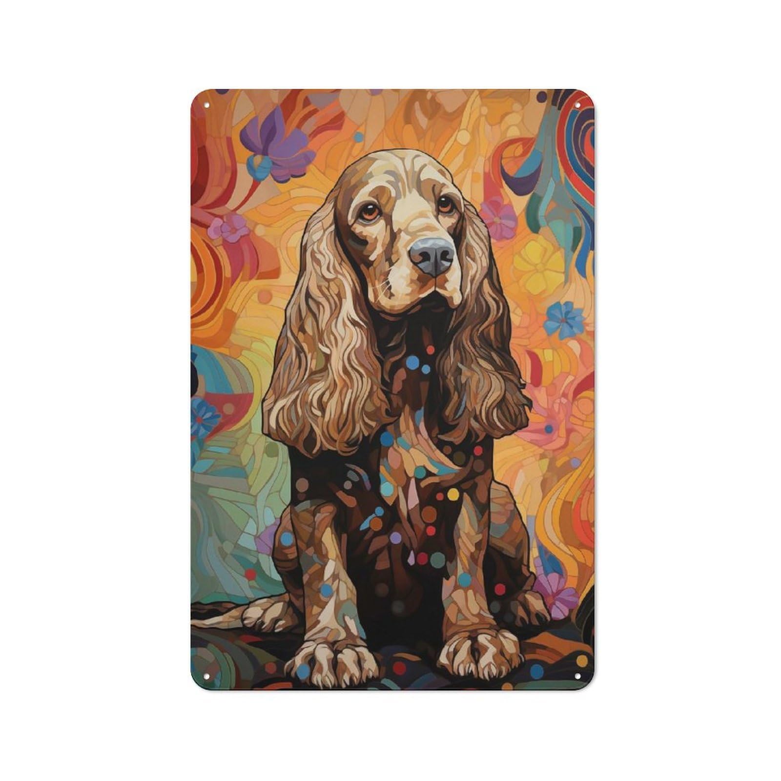 Junmoney Style-15 Vintage Metal Sign With Cocker Spaniel Art Nouveau Design 30X20cm, Retro Room Wall Plaque For Home, Shop, Pub Or Studio Wall