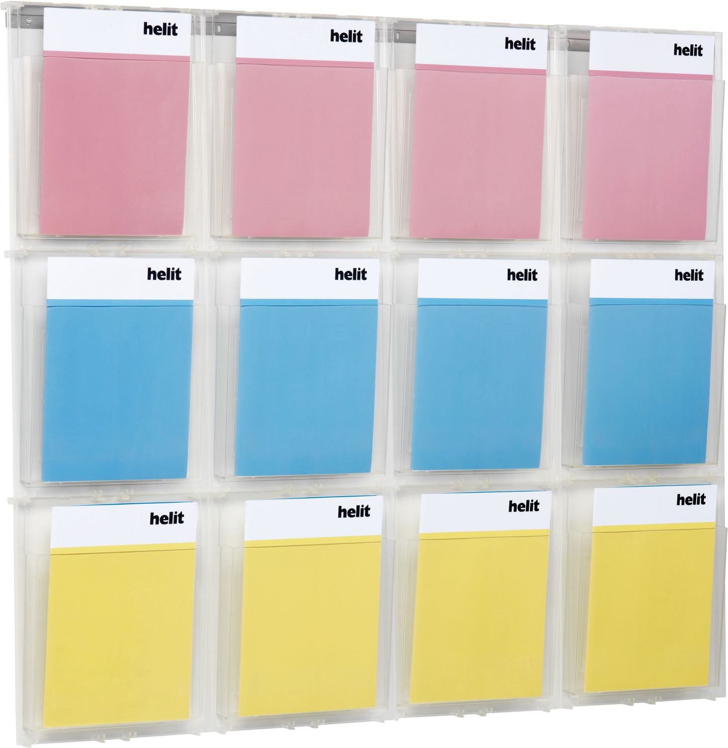helit H6811102 - Wanddisplay „the placativ“ 12 x DIN A4, glasklar | Glasklarer Prospekthalter für Broschüren und Dokumente
