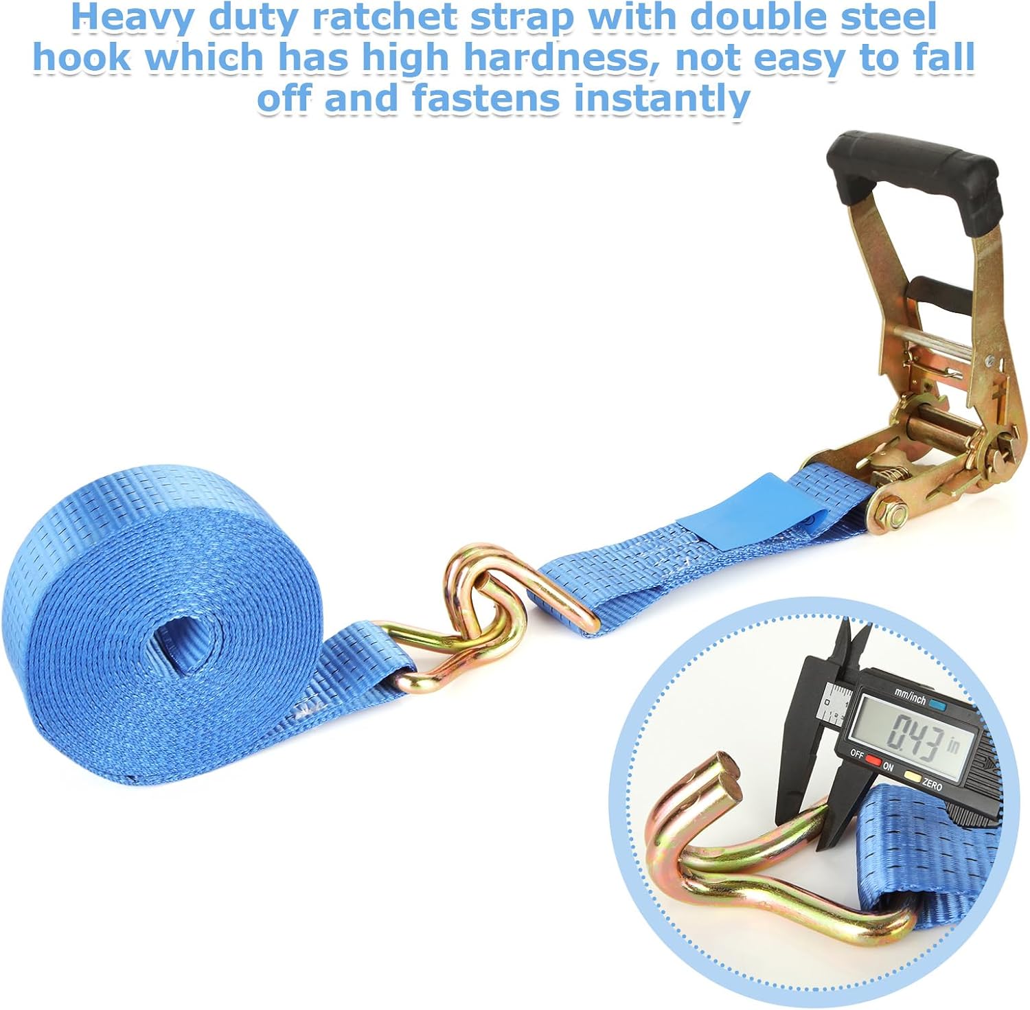 2 Pack 2 Inch Ratchet Straps Heavy Duty 20ft Tie Down Straps Ratchet with Double J Hook, 8000 LBS Break Strength, Cargo Ratchet Straps for Truck, Trailers, Kayaks, Car Roof - Image 4