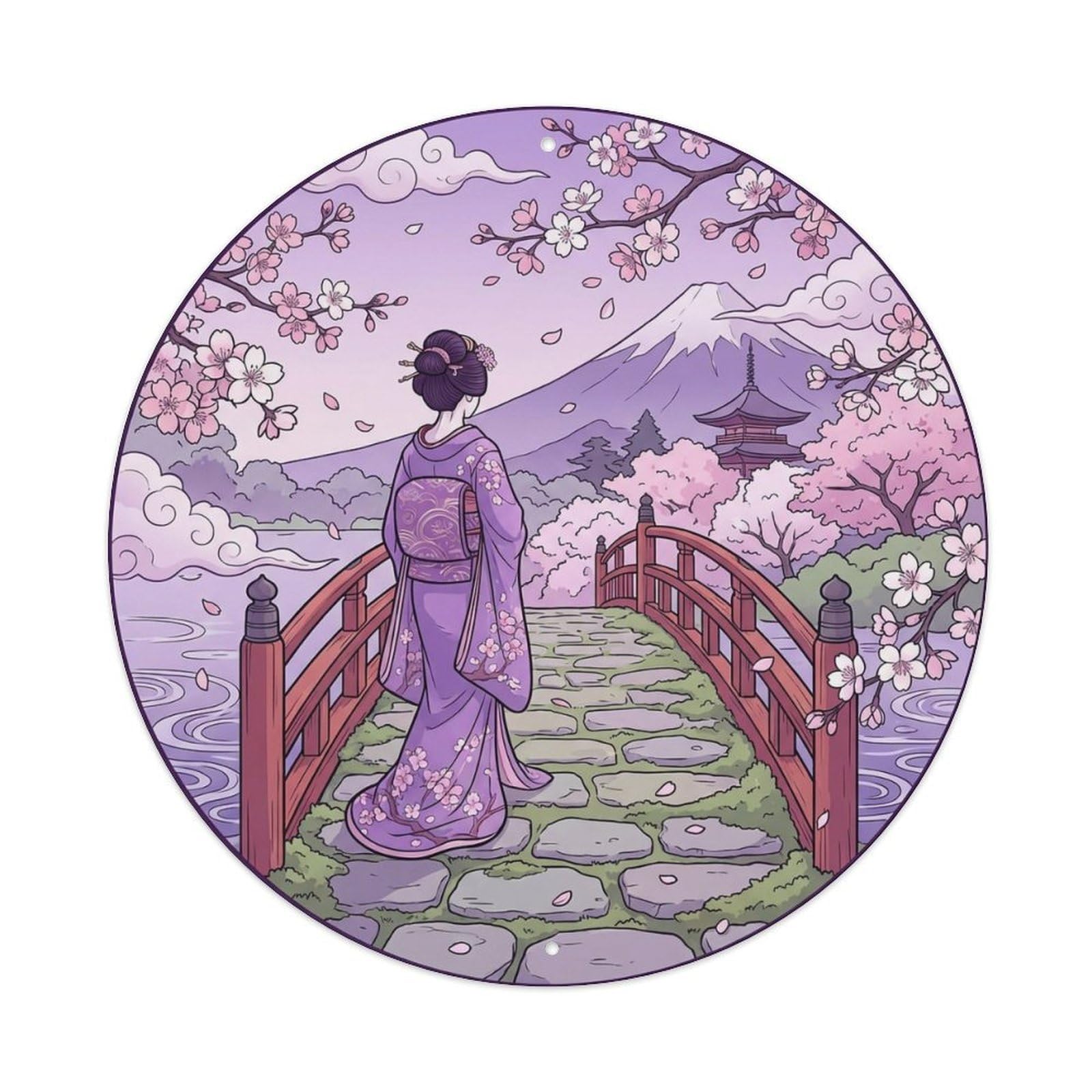 Japanese Elegant Lady Back Walking Path Graceful View Metal Tin Sign