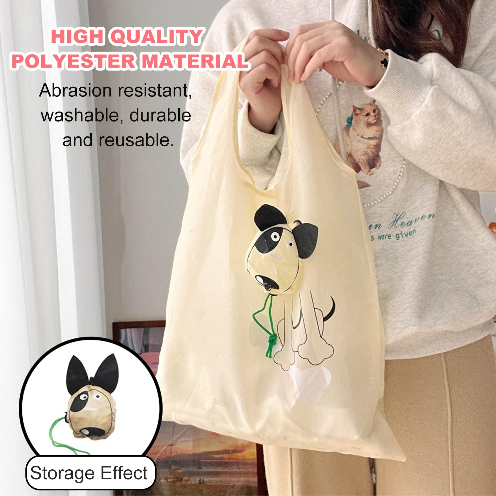 FOSDICK 4 Pcs Folding Shopping Bags, Lovely Foldable Shopping Bag, Reusable Grocery Bag, Fold Up Shopping Bag in Pouch - Image 2