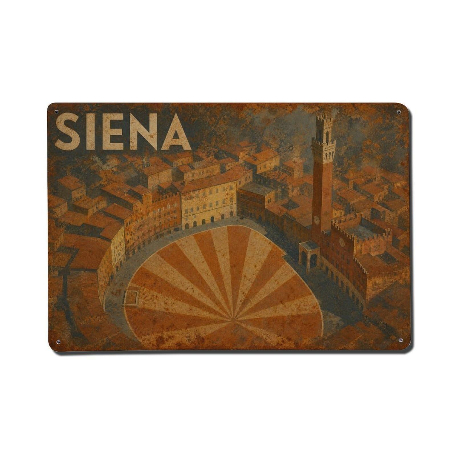 Huiyhb 8X12inch(20X30cm) Vintage Travel Siena Campo Square Aerial View Italy Metal Tin Sign