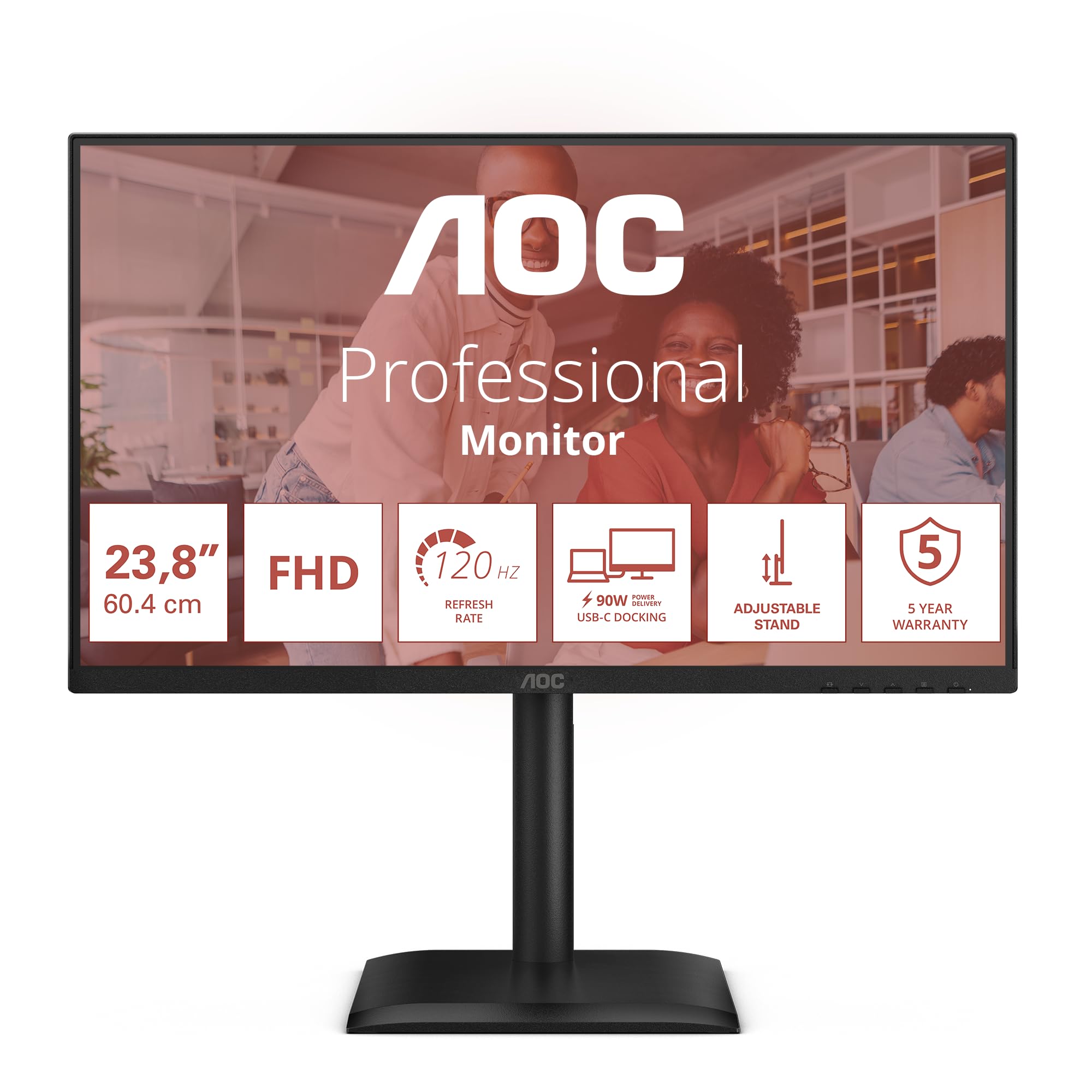 AOC Monitor FHD 24E4CV 61.6 cm, 120 Hz, IPS, 4 ms GtG, synchronizacja adaptacyjna, tryb HDR, regulacja wysokości, głośnik, (1920 x 1080, HDMI 1 x 1,4, DP 1 x 1,4 koncentrator USB), czarny