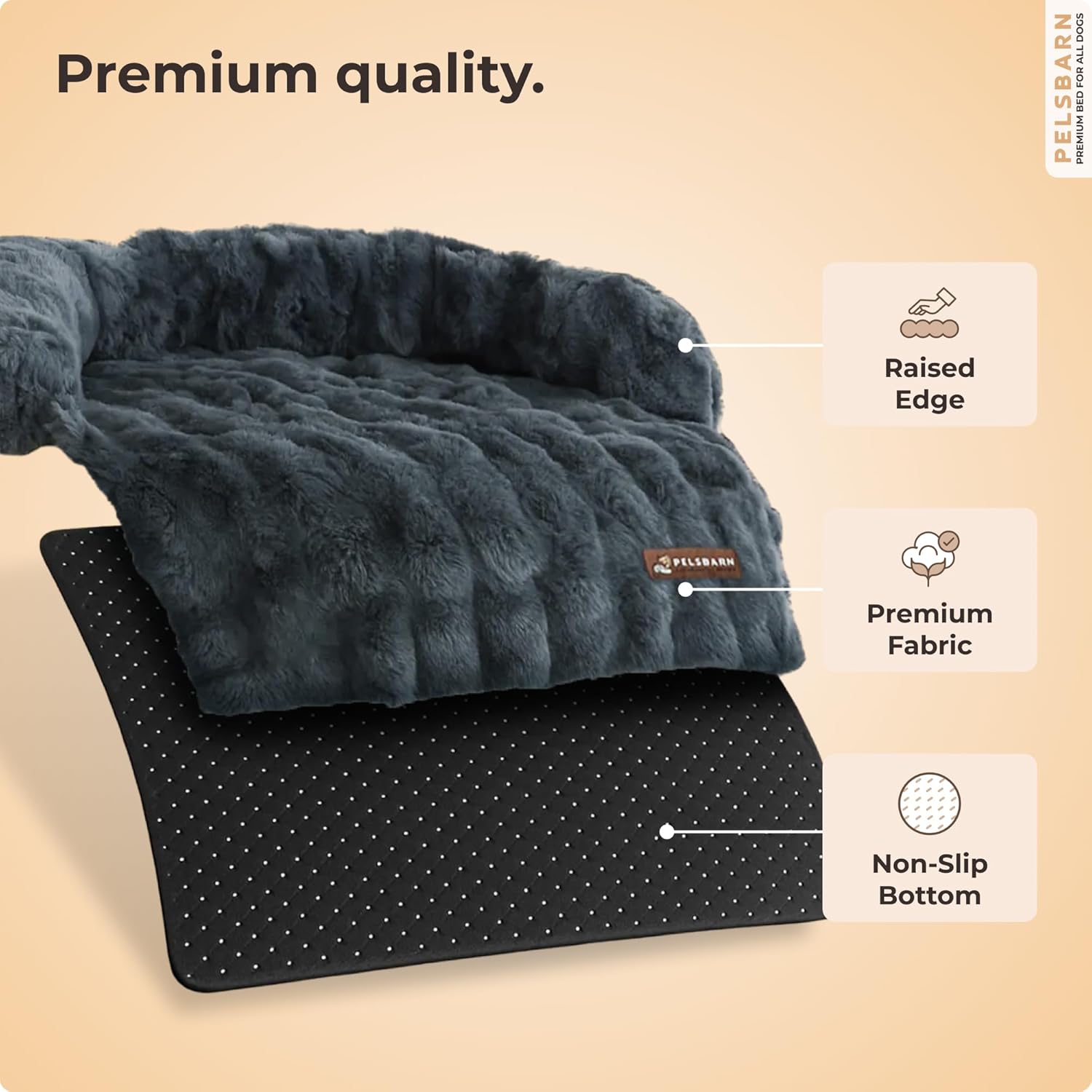 Pelsbarn Dog Bed for Couch, Luxurious Sofa Bed for Dogs with Non-Slip Oxford Bottom - Faux Rabbit Fur with Removable Cover, Small, Gray - 28x28 in