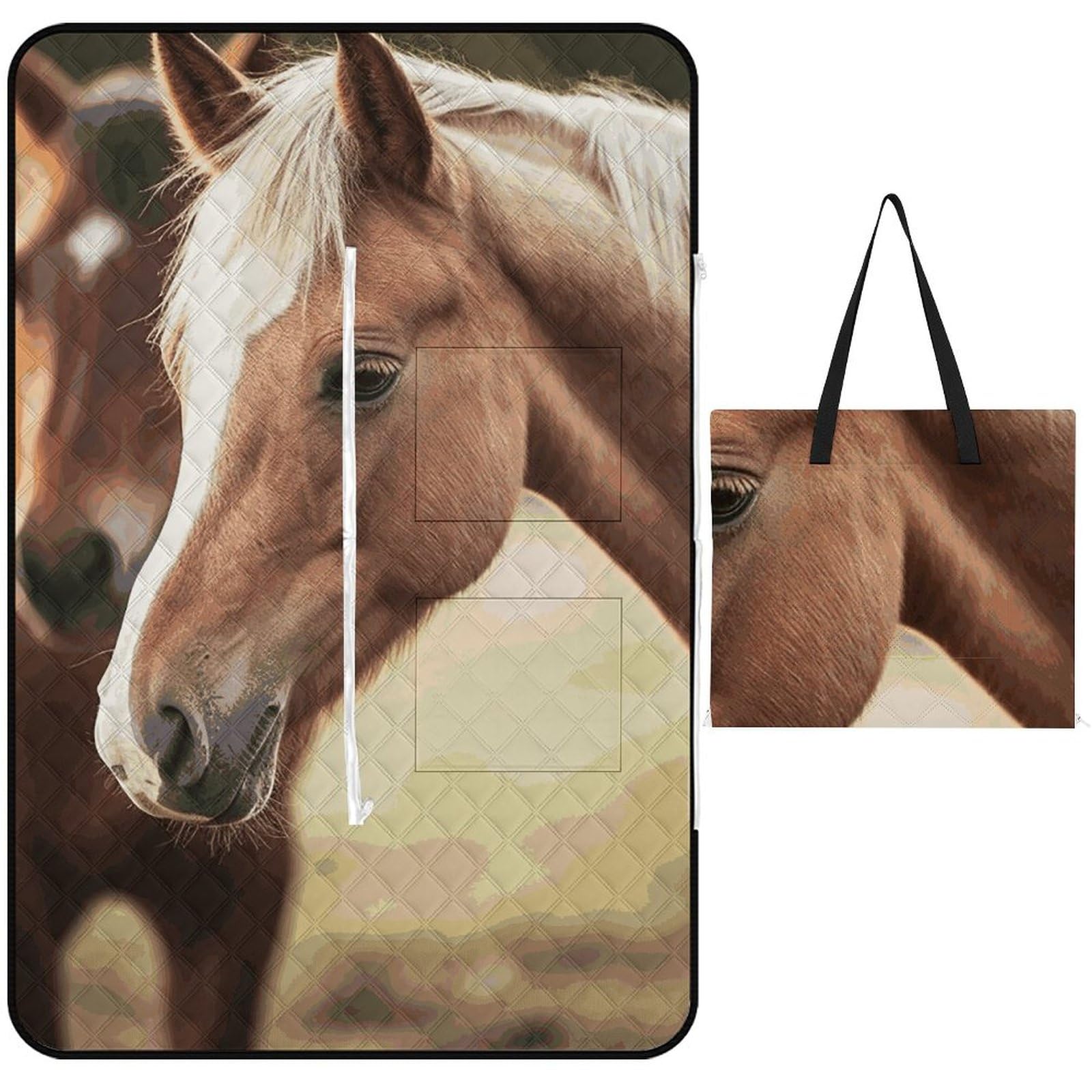 Couverture de plage cheval tapis extérieur pliable et imperméable avec zip