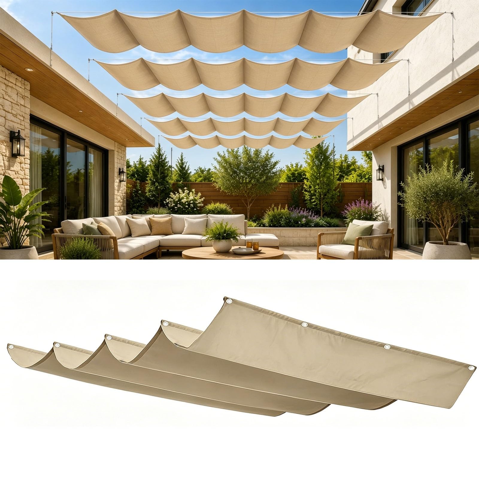 Voile d'ombrage rétractable vague 1.8x17m kaki imperméable pour terrasse
