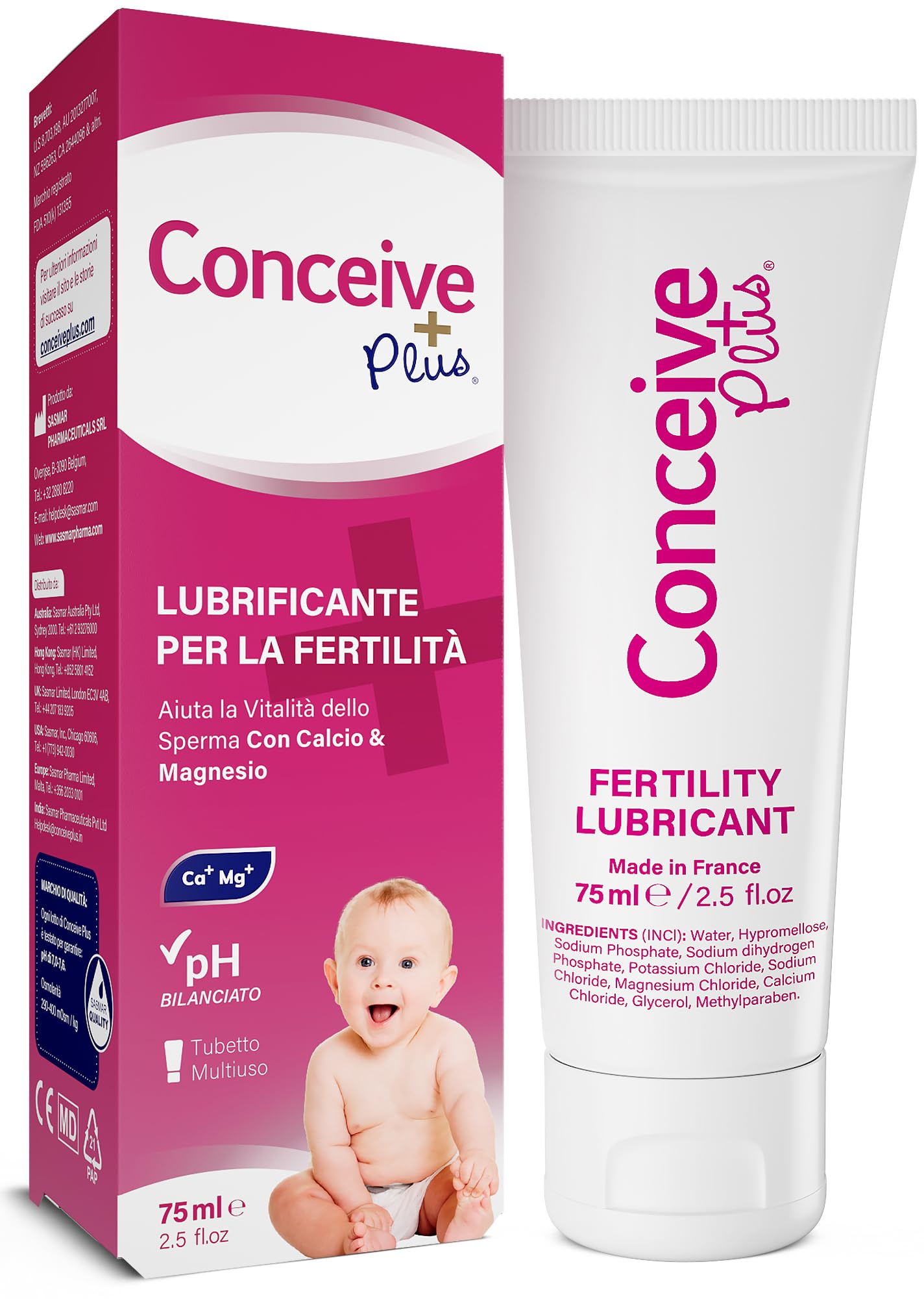 Sasmar Lubricante Conceive Plus Tubo 75 ml - 1 unidad, 75 mililitro, 1
