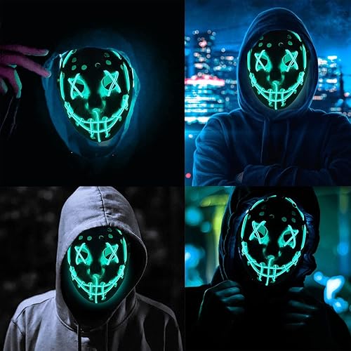 Miniatura 3 de ZLIXING Máscara de disfraz de Halloween con luz LED para hombres, mujeres, adultos, niños, disfraz de hockey aterrador