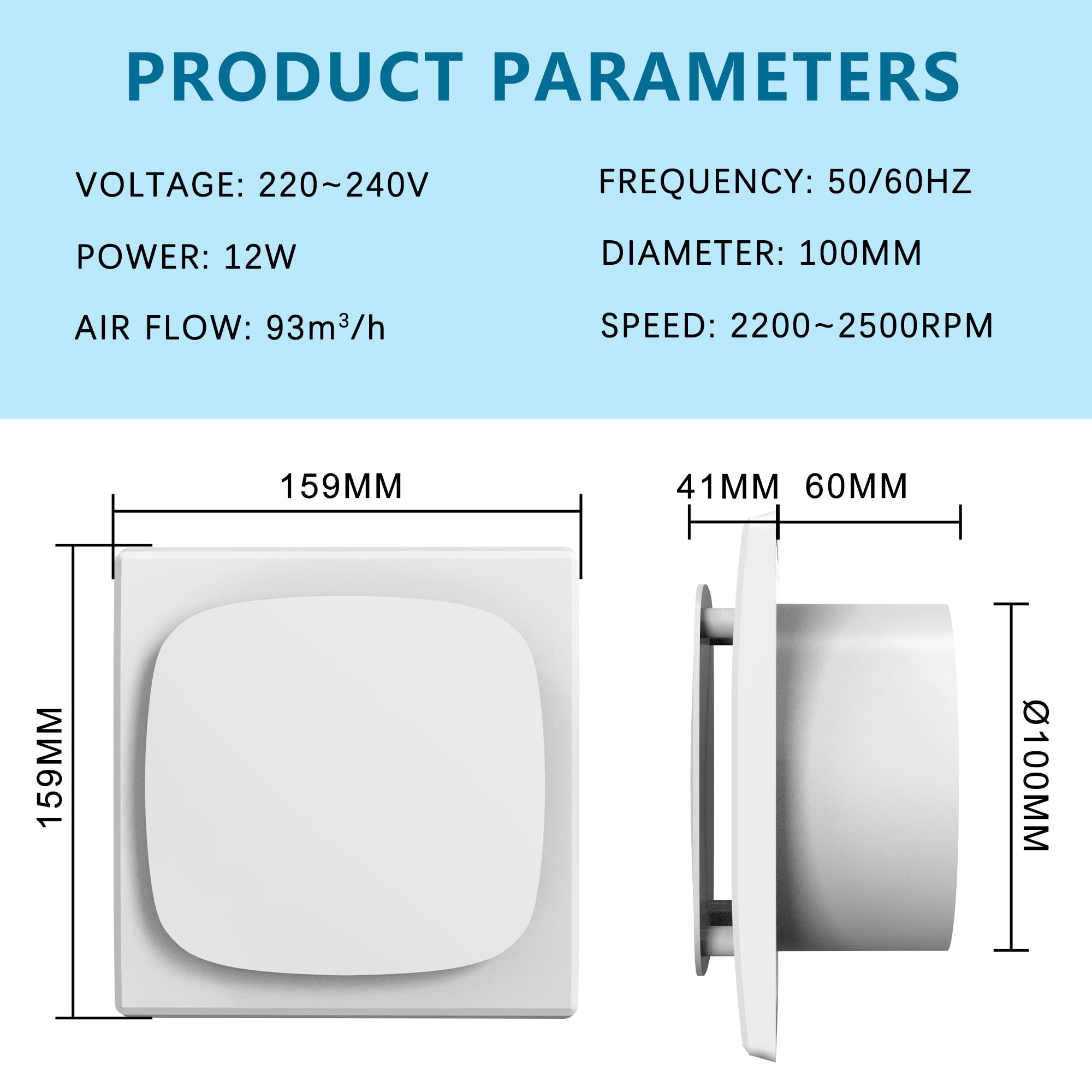 Aygrochy Ventilateur Extracteur d'Air 100mm avec Prise Intelligente