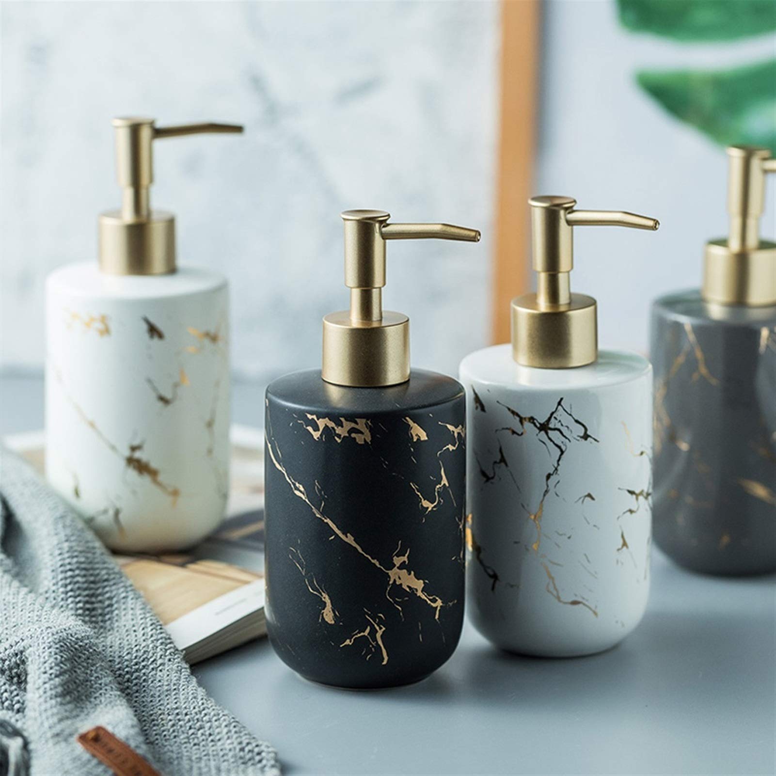 Dozownik mydła w płynie do emulsji łazienkowej Dozownik mydła ceramicznego Uzupełnia mydło w płynie i środek dezynfekujący do rąk Matowy dozownik mydła z wzorem marmuru Głowica pompki Golden Spring (1