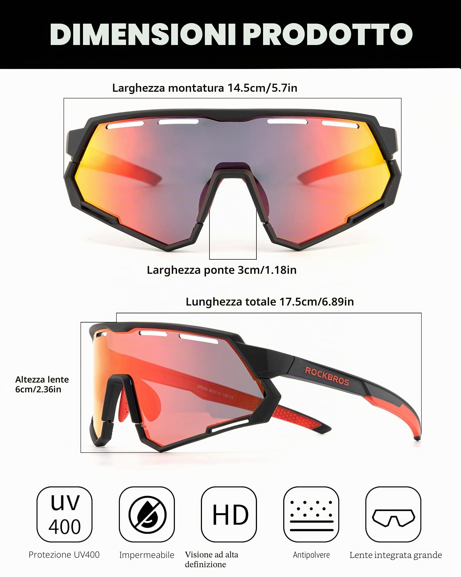 ROCKBROS Occhiali da Sole Ciclismo, Occhiali Sportivi Multifunzionali, Lenti Intercmbiabili Polarizzate & Fotocromatiche, Uomo Donna, Adatto per Bici, MTB, Corsa, Pesca