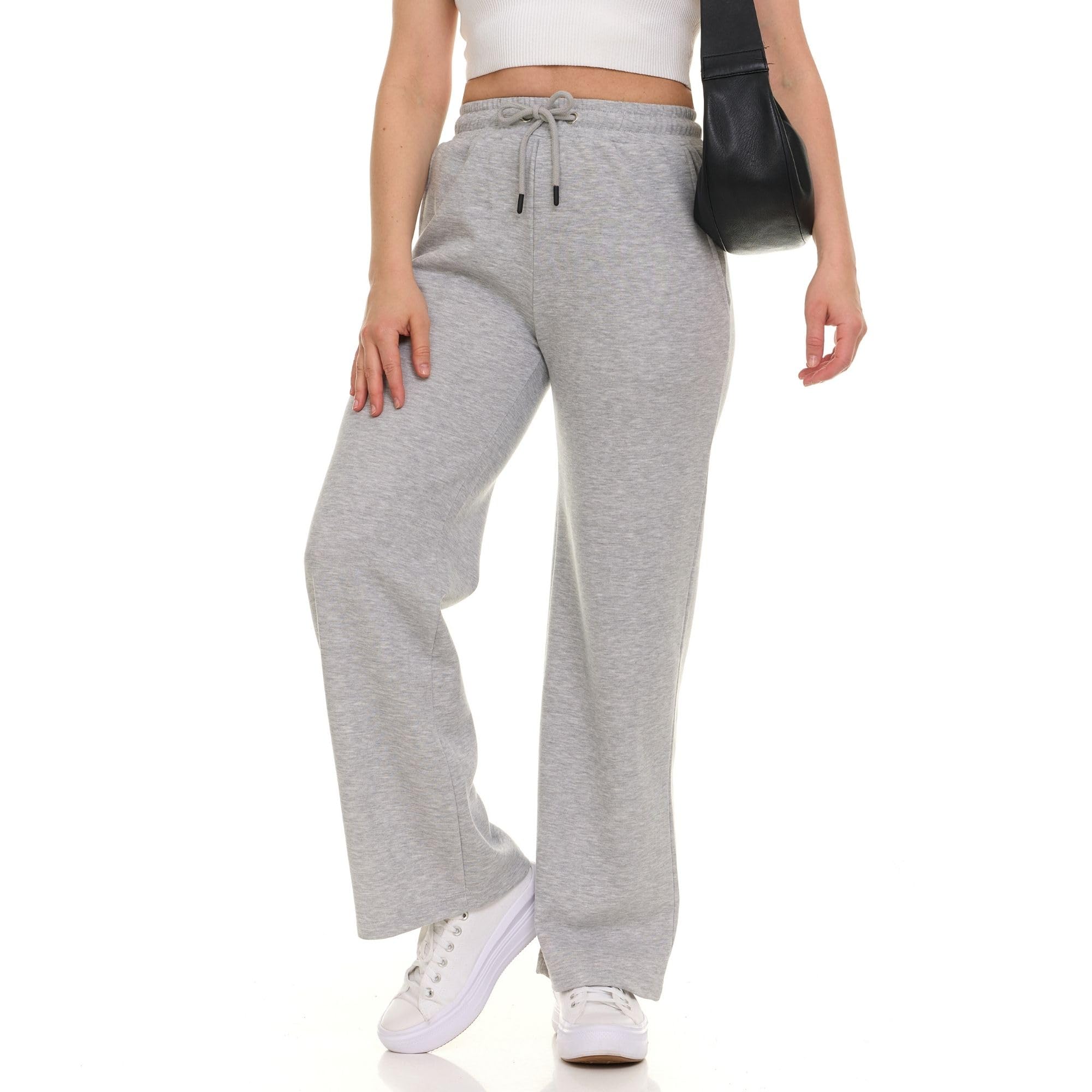 modern basics wide leg sweatpants women β high waisted comfy fleece baggy womens sweatpants, casual loose women lounge pants grey